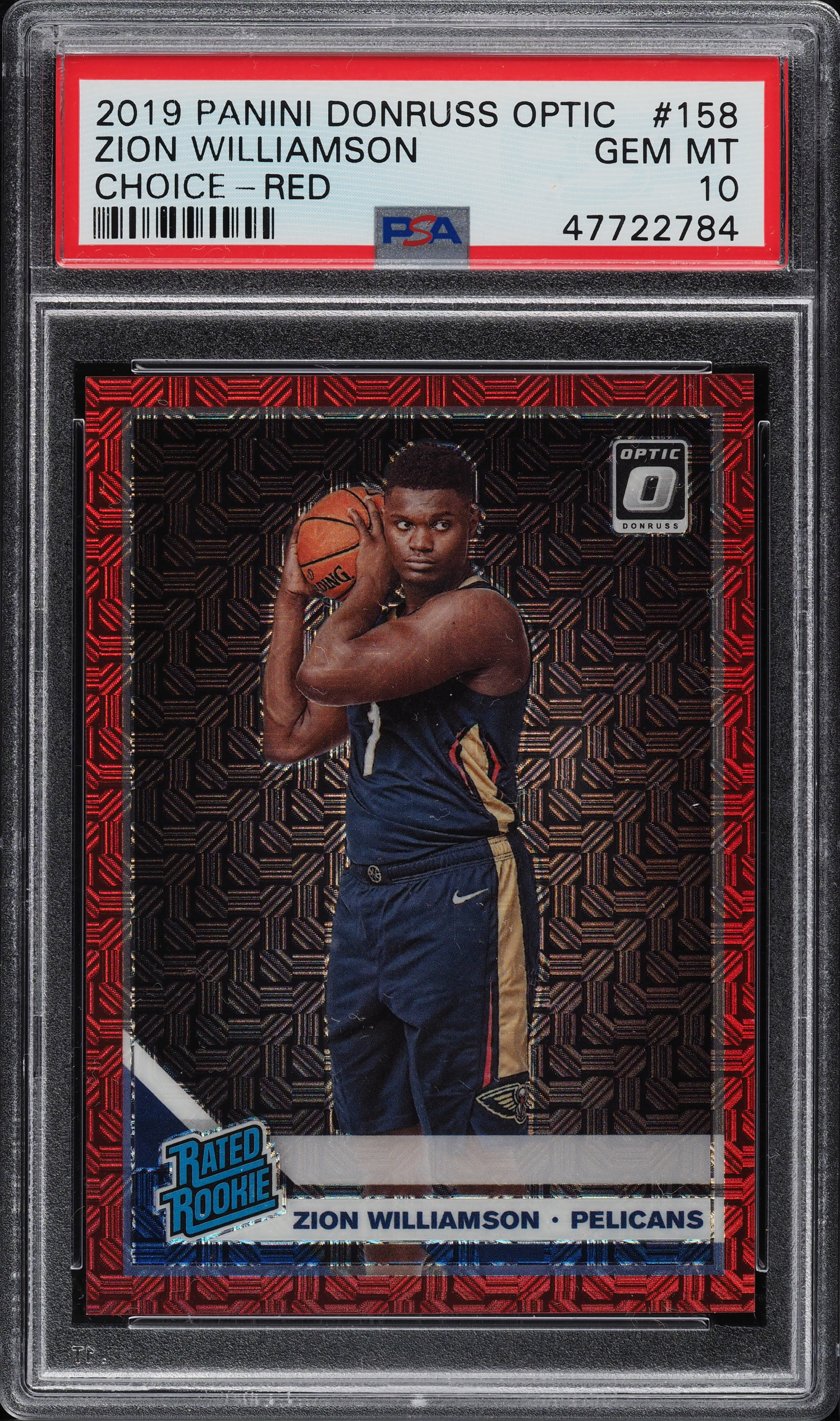 2019 Donruss Optic Choice Red Zion Williamson ROOKIE RC /88 #158 PSA 10 GEM MINT