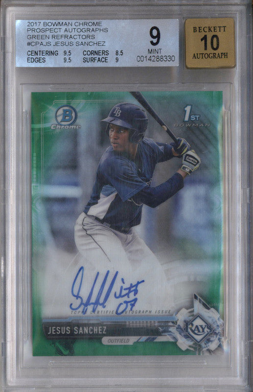 2017 Bowman Chrome Autographs Green Refractors Jesus Sanchez RC Auto /99 BGS 9