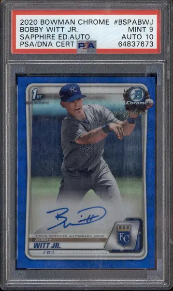 2020 Bowman Chrome Sapphire Auto #BSPABWJ Bobby Witt Jr. RC PSA 9