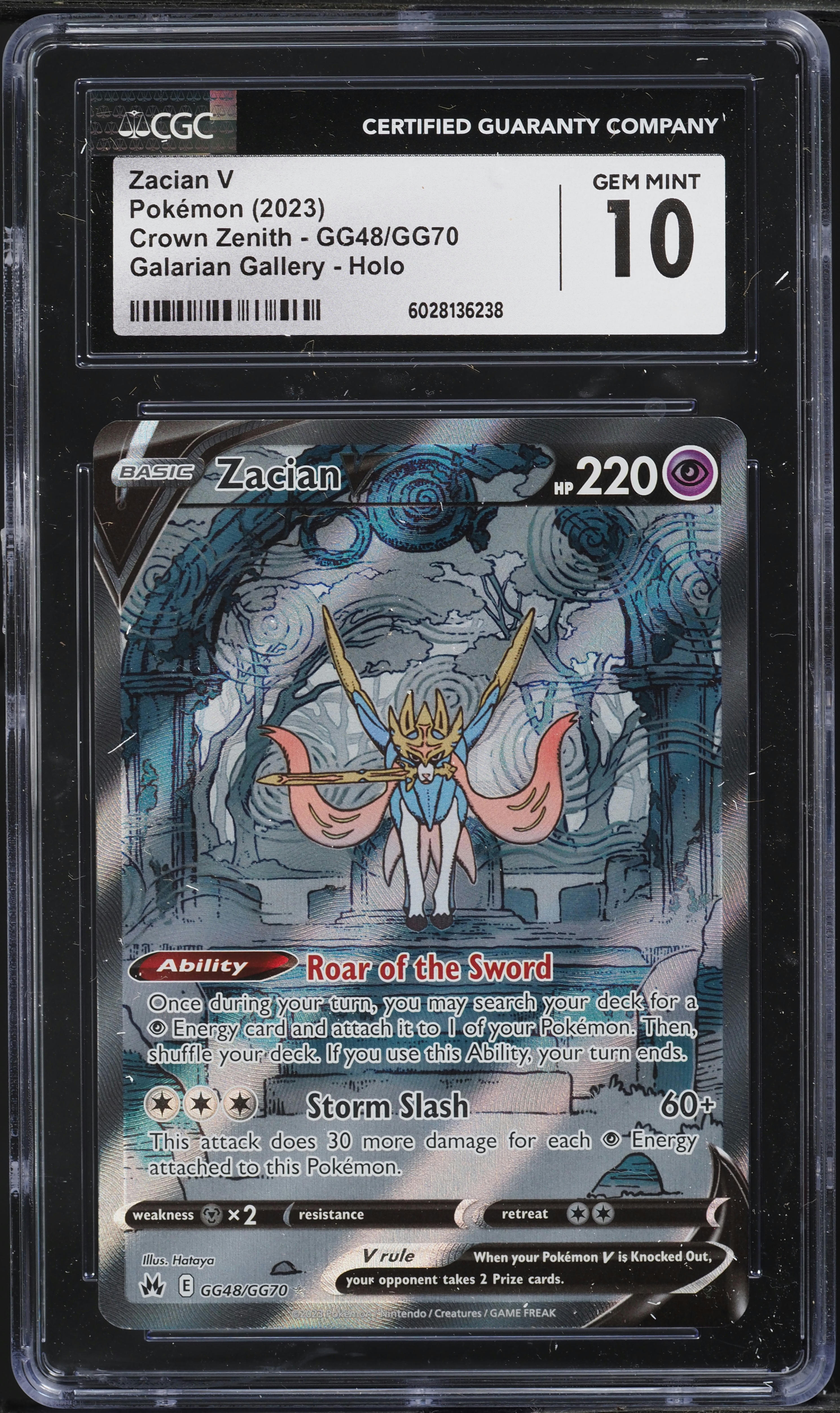 2023 Pokemon Sword & Shield Crown Zenith Full Art Zacian V #GG48 CGC 10 GEM MINT