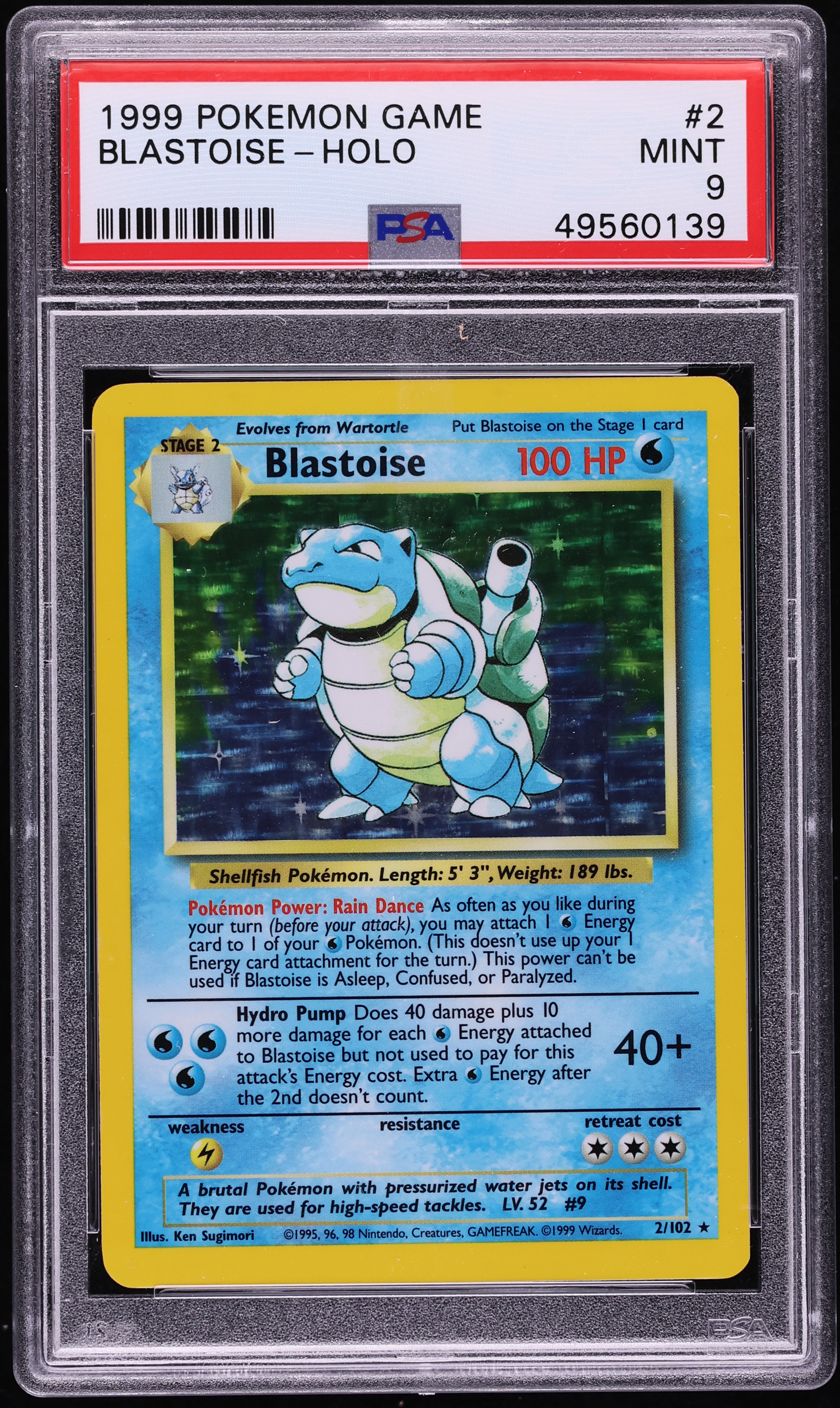 1999 Pokemon Base Set Holo Blastoise #2 PSA 9 MINT