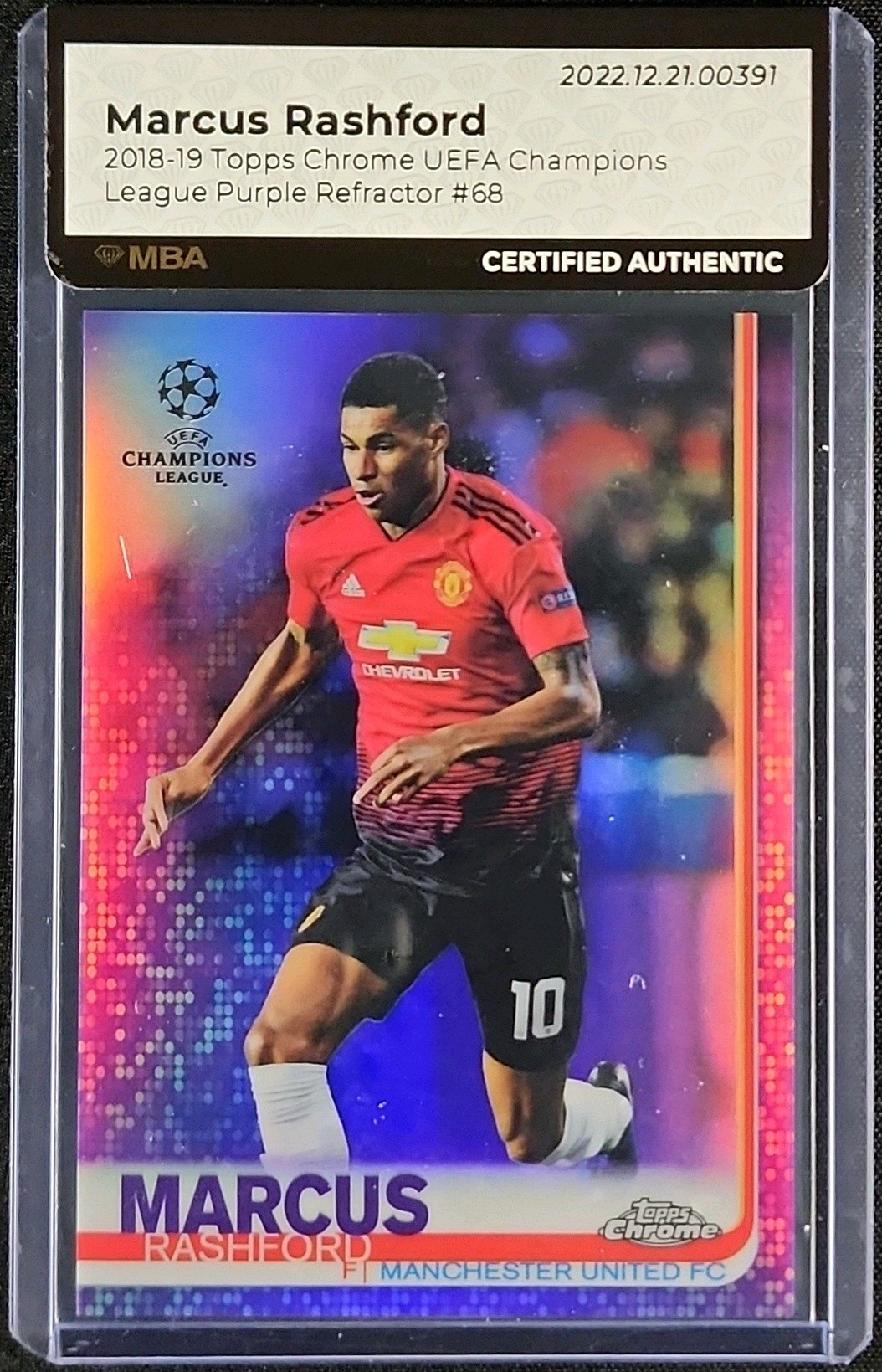 2018 Topps Chrome UEFA Purple Refractor Marcus Rashford /250 #68 MBA AUTH