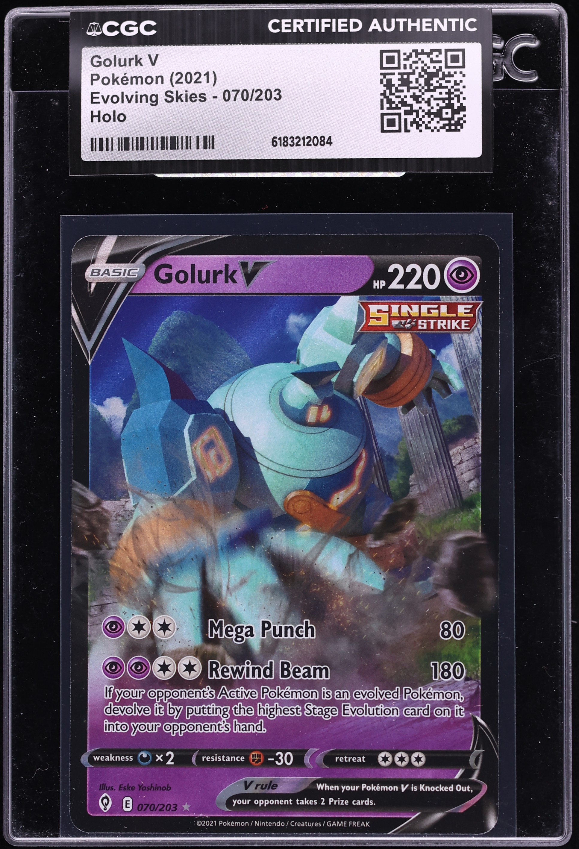 2021 Pokemon Sword & Shield Evolving Skies Holo Golurk V #70 CGC AUTH