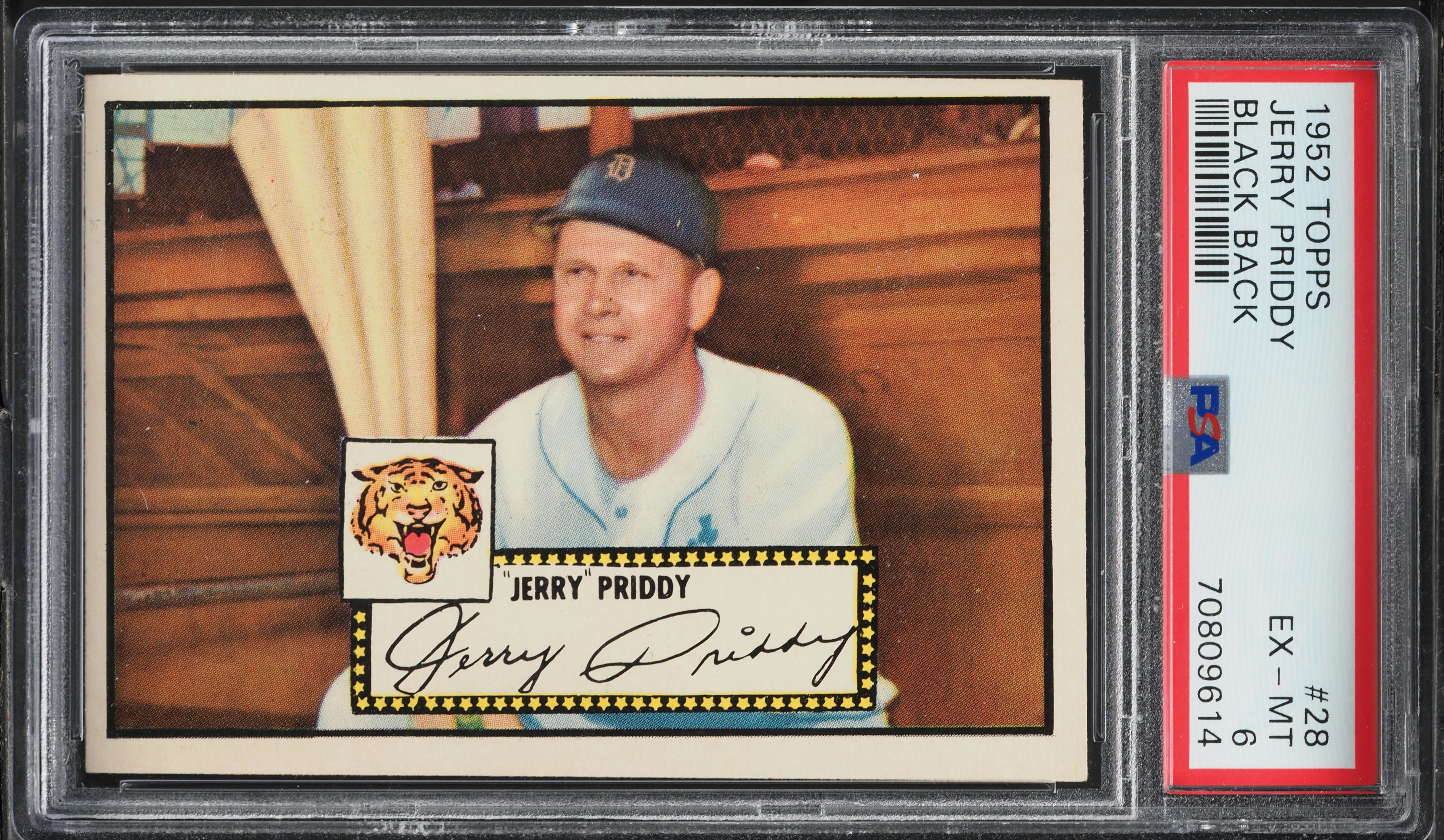 1952 Topps Jerry Priddy BLACK BACK #28 PSA 6 EXMT