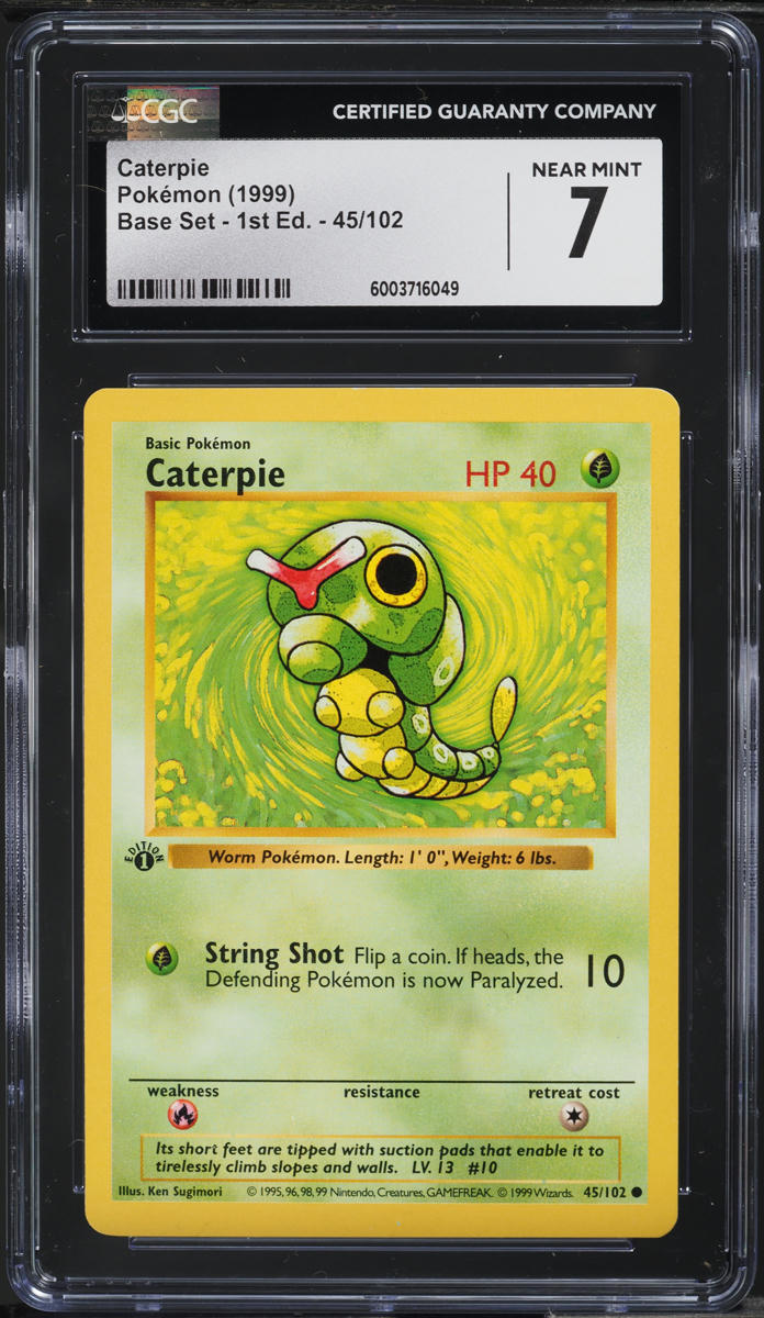 1999 Pokemon Base Set Shadowless 1st Edition Caterpie #45 CGC 7 NRMT