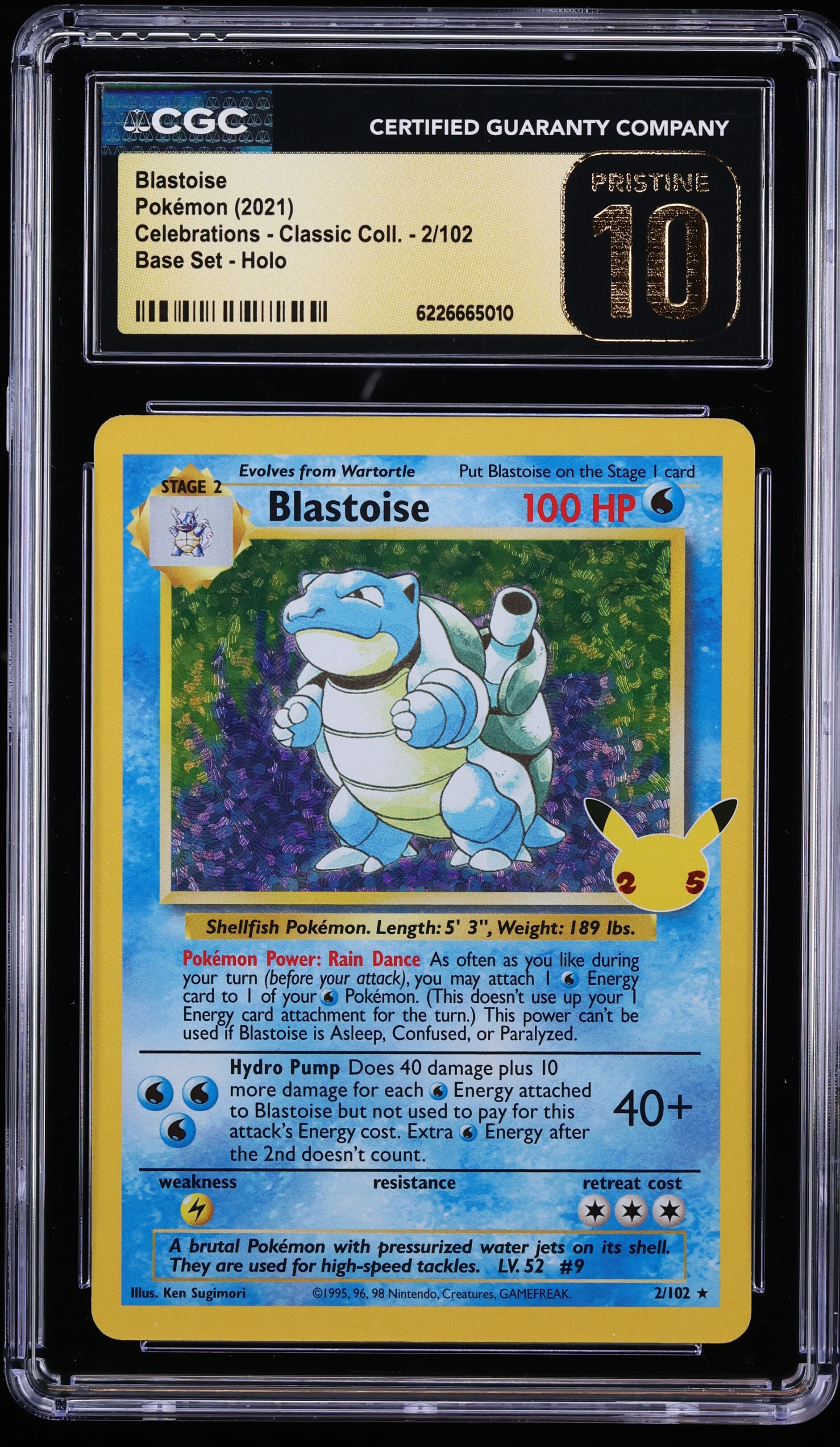 2021 Pokemon Sword & Shield Celebrations Classic Collection Holo Blastoise #2 CGC 10 PRISTINE