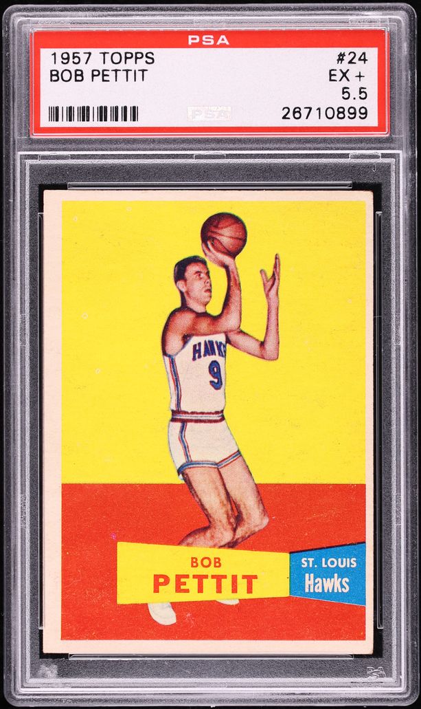 1957 Topps Basketball Bob Pettit ROOKIE #24 PSA 5.5 EX+