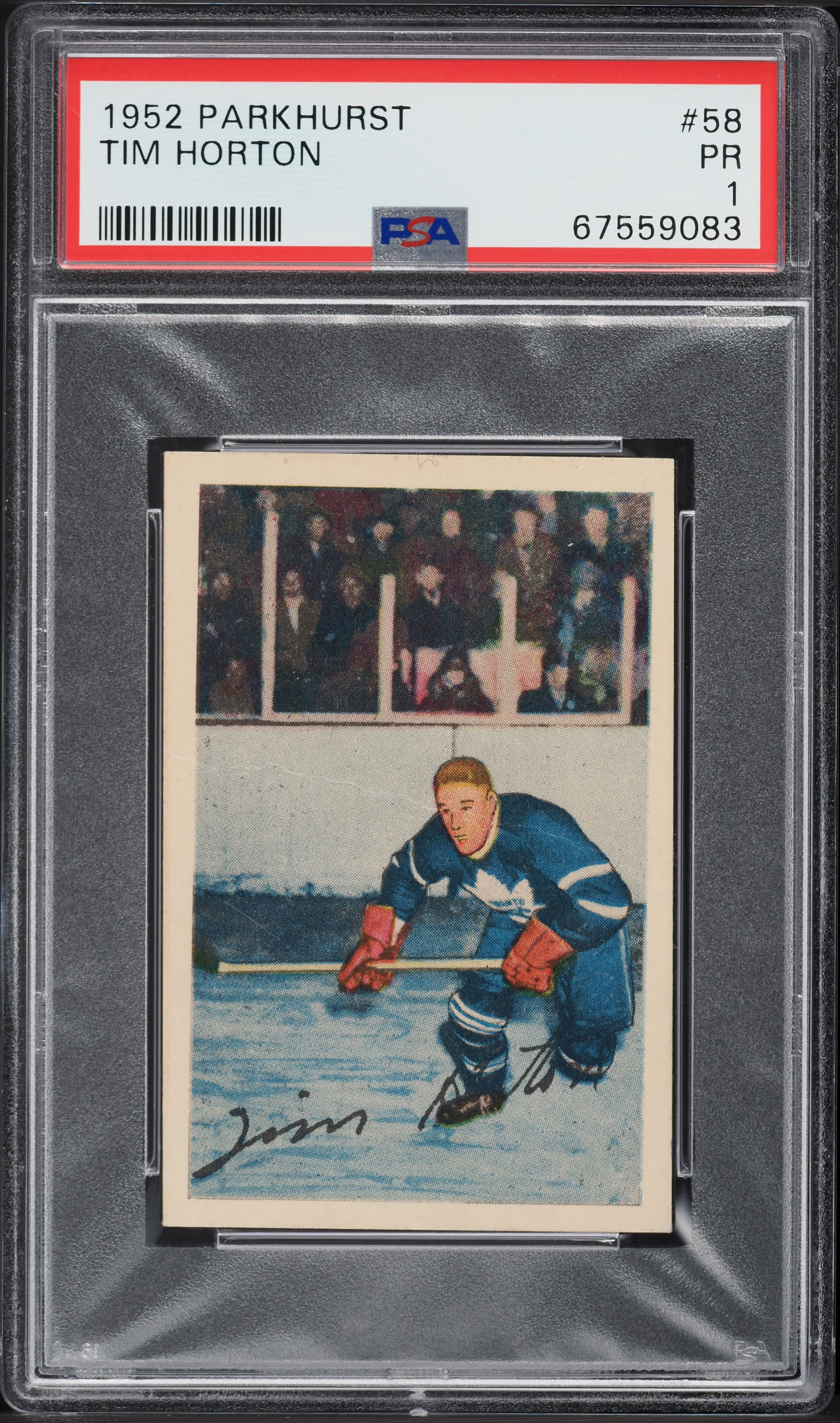 1952 Parkhurst Tim Horton ROOKIE #58 PSA 1 PR (PWCC-A)
