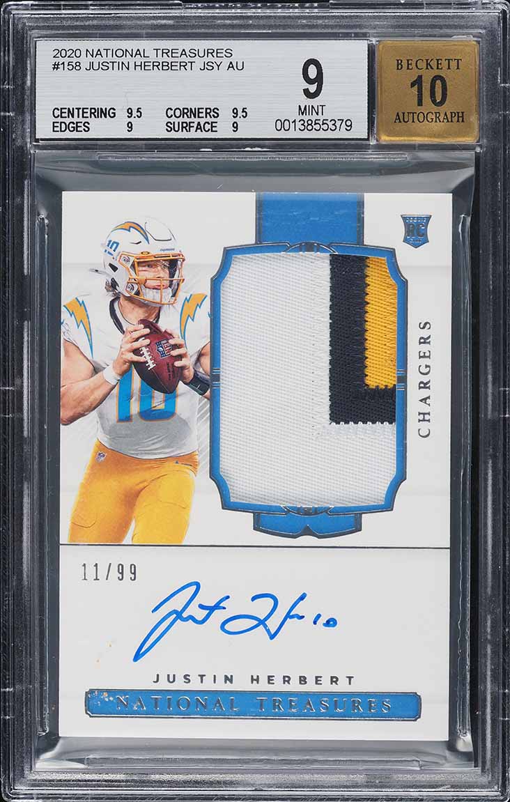 2020 National Treasures Justin Herbert ROOKIE PATCH AUTO /99 #158 BGS 9 MINT
