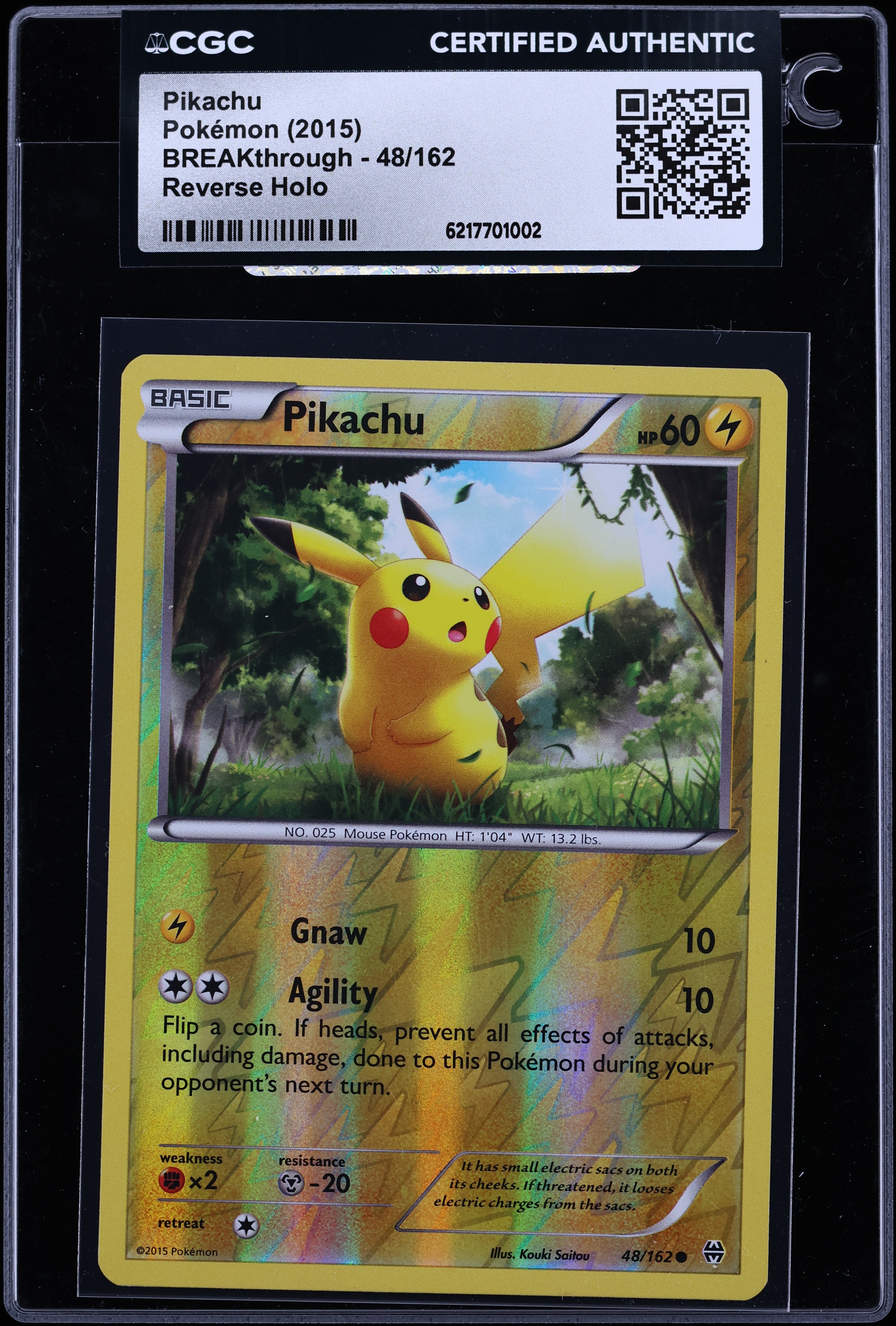 2015 Pokemon XY BREAKthrough Reverse Holo Pikachu #48 CGC AUTH