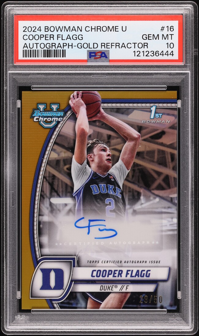 2024 Bowman Chrome University Gold Refractor Cooper Flagg RC AUTO /50 #16 PSA 10