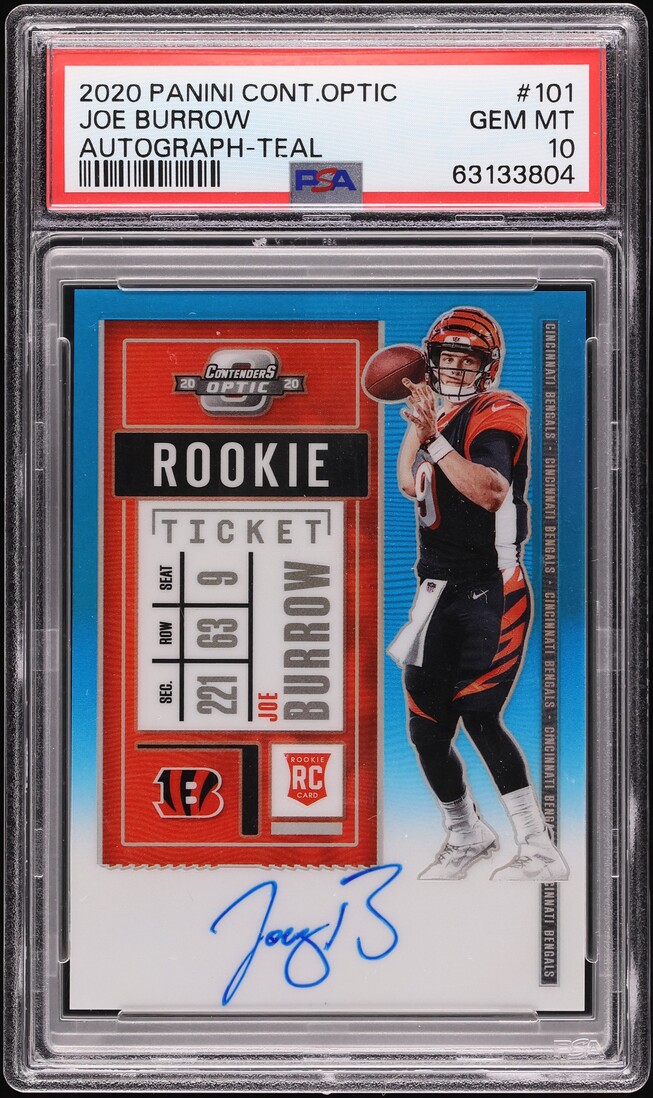 2020 Panini Contenders Optic Teal Joe Burrow ROOKIE AUTO /99 #101 PSA 10 GEM