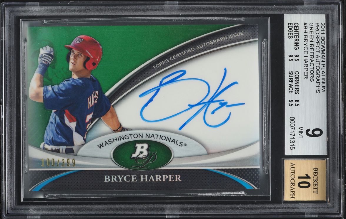 2011 Bowman Platinum Green Refractor Bryce Harper PROSPECT AUTO /399 BGS 9 MINT