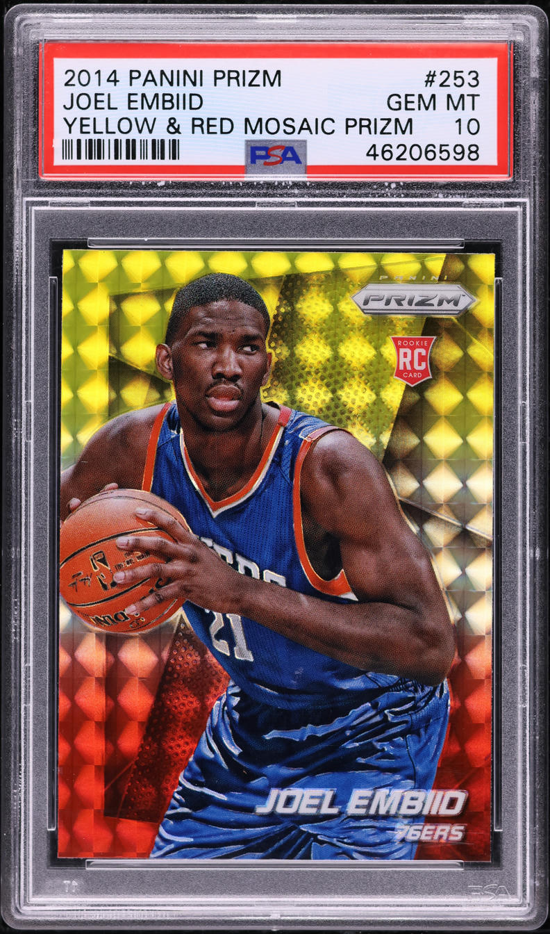 2014 Panini Prizm Yellow Red Mosaic Joel Embiid ROOKIE PSA 10 GEM MINT