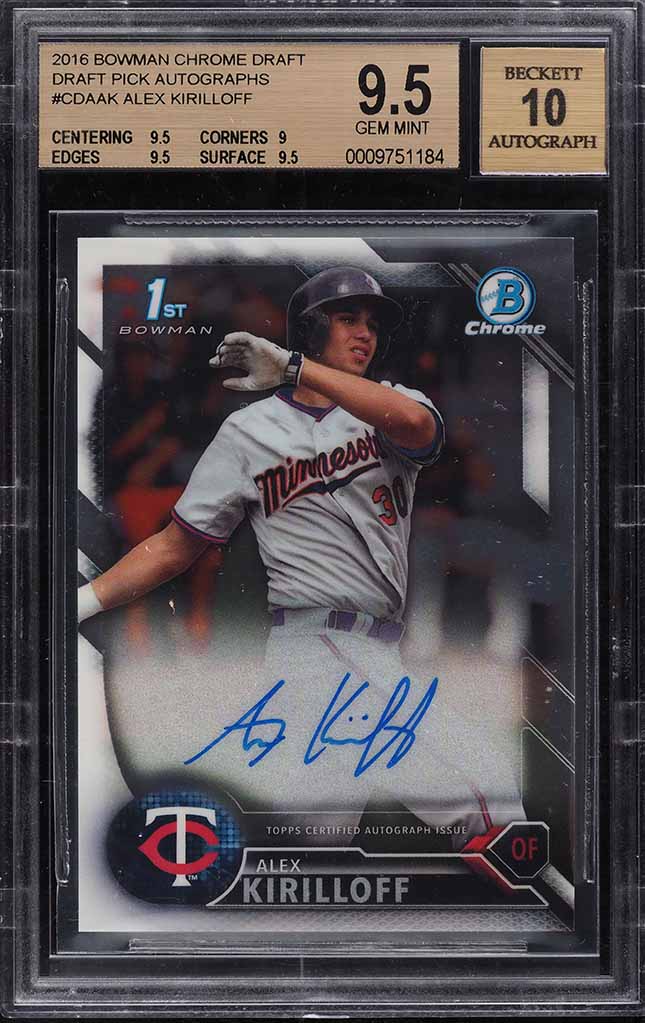 2016 Bowman Chrome Draft Pick Alex Kirilloff ROOKIE RC AUTO BGS 9.5 GEM MINT