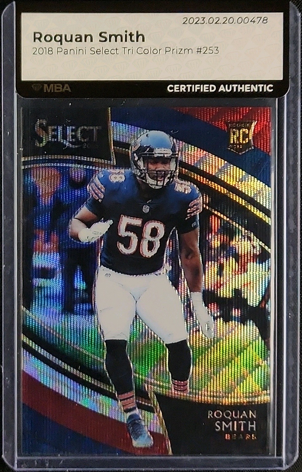 2018 Select Field Level Tri-Color Prizm Roquan Smith ROOKIE /99 #253 MBA AUTH