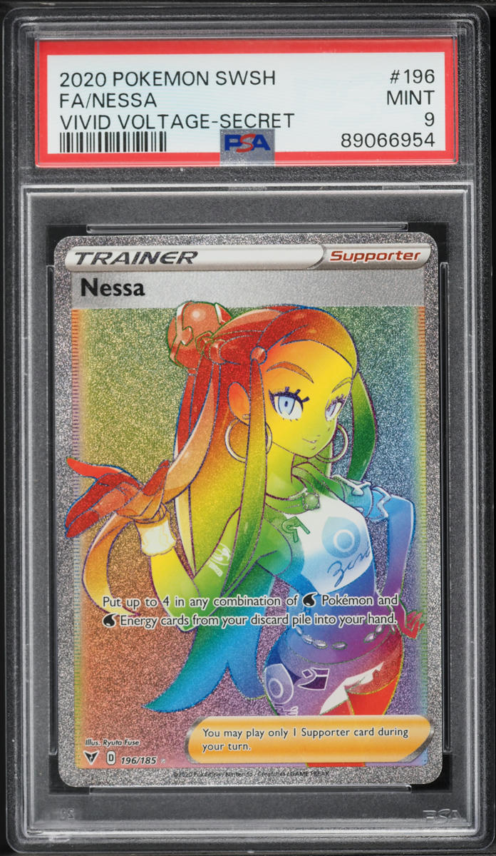 2020 Pokemon Sword & Shield Vivid Voltage Rainbow Rare Nessa #196 PSA 9 MINT