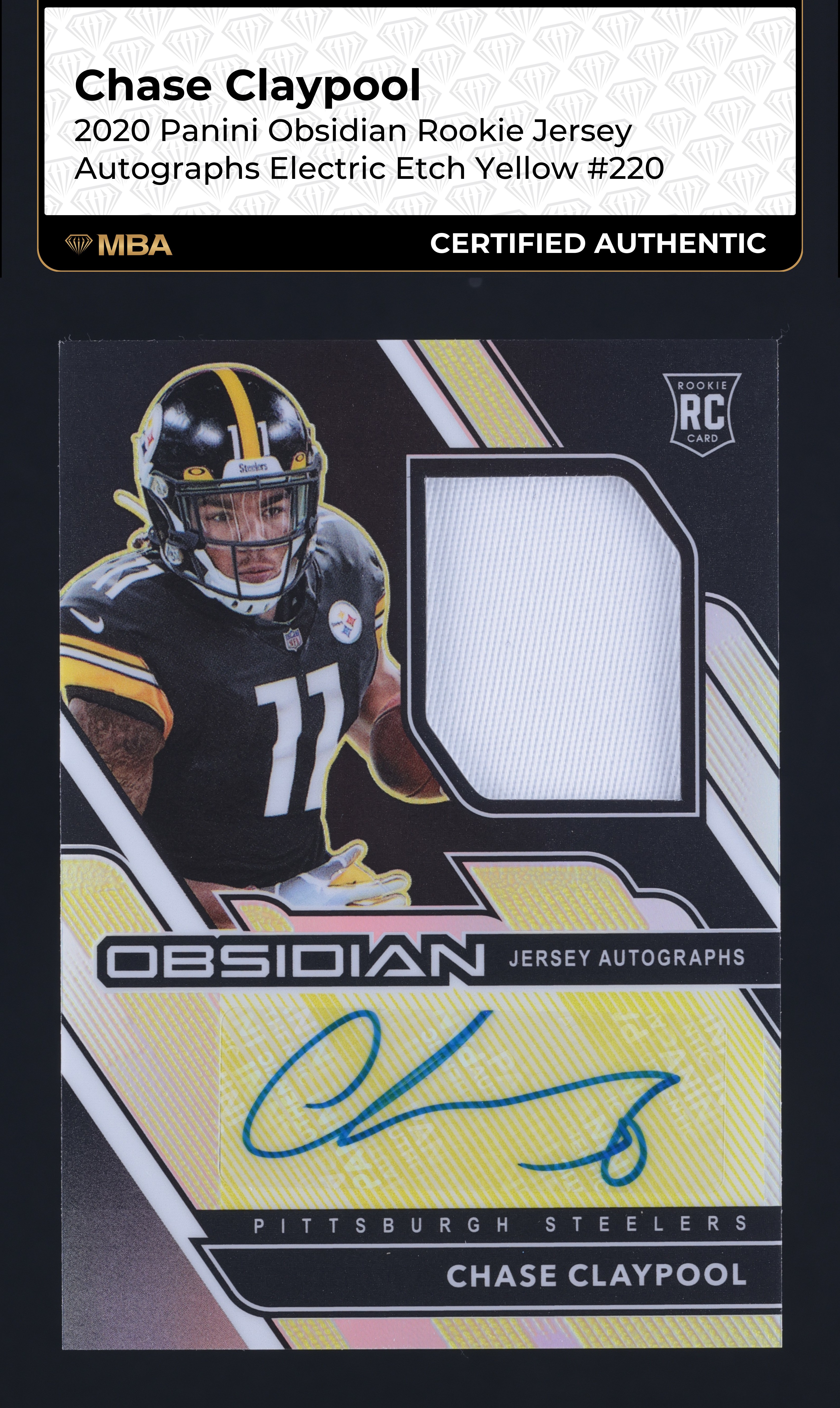 2020 Panini Obsidian E/E Yellow Chase Claypool RC PATCH AUTO /25 #220 MBA AUTH