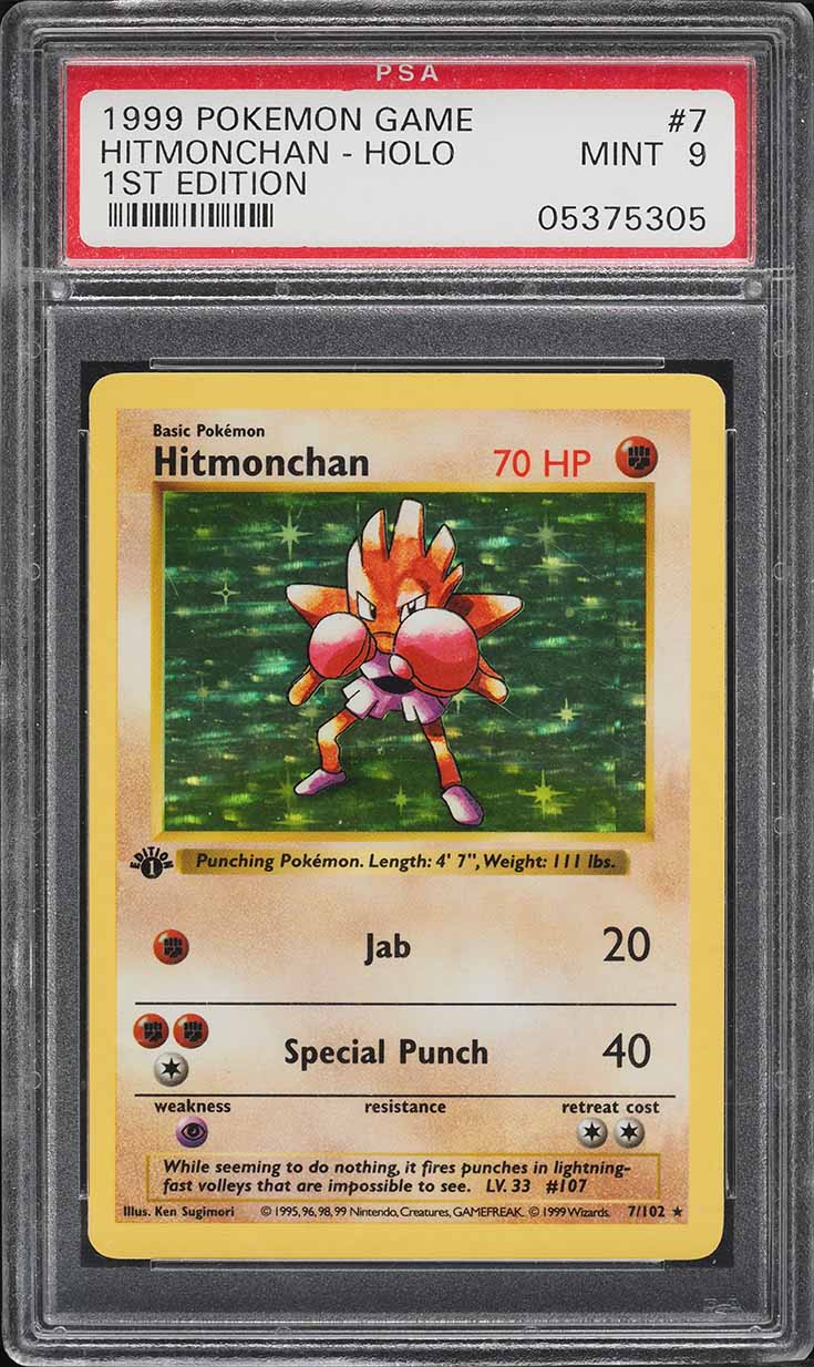 1999 Pokemon Base Set Shadowless 1st Edition Holo Hitmonchan #7 PSA 9 MINT