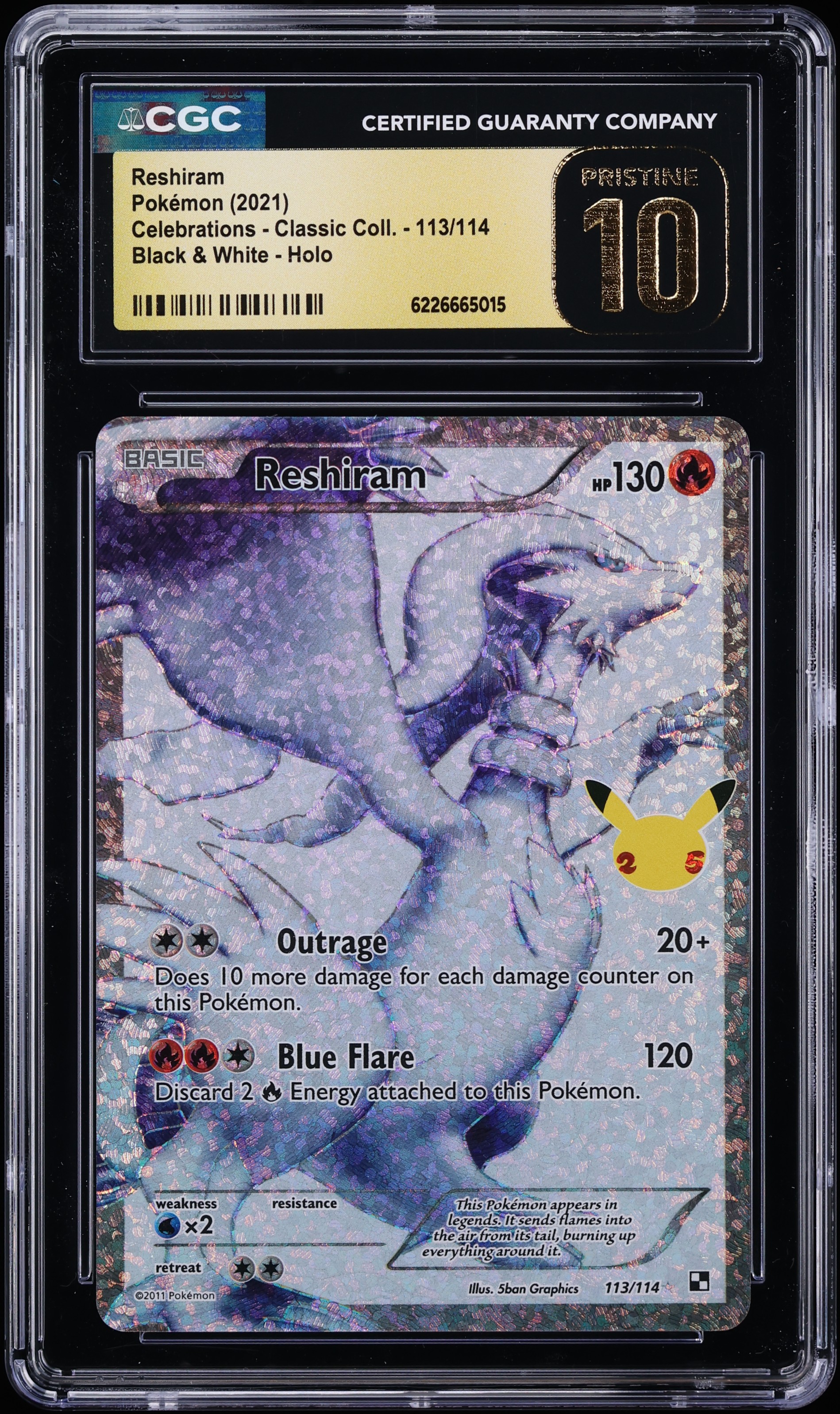 2021 Pokemon SWSH Celebrations Classic Collection Full Art Reshiram #113 CGC 10 PRISTINE