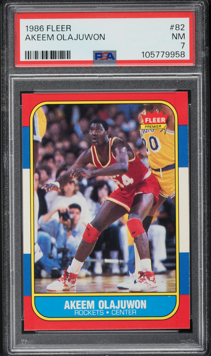 1986 Fleer Basketball Hakeem Olajuwon ROOKIE #82 PSA 7 NRMT