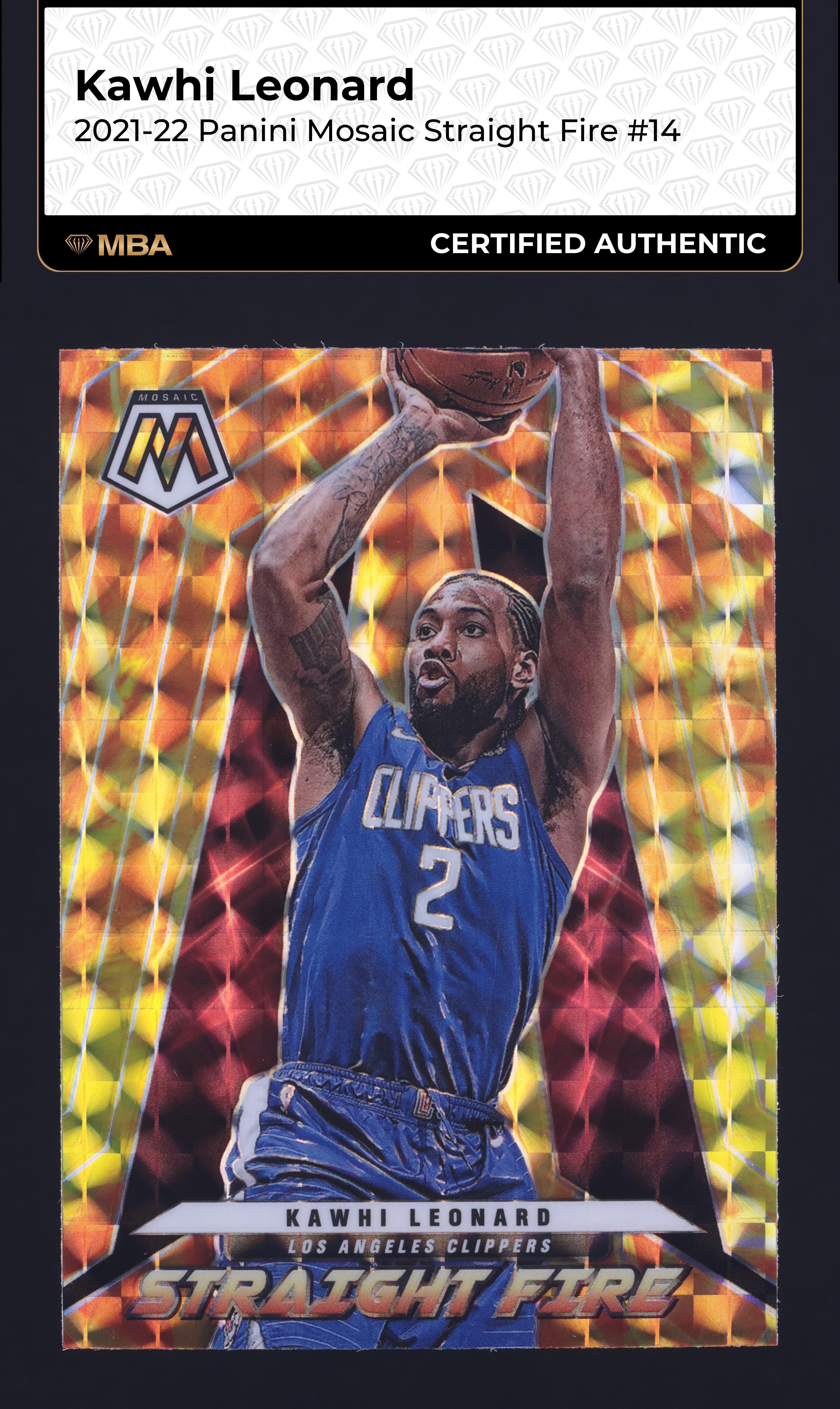 2021 Panini Mosaic Straight Fire Kawhi Leonard #14 MBA AUTH