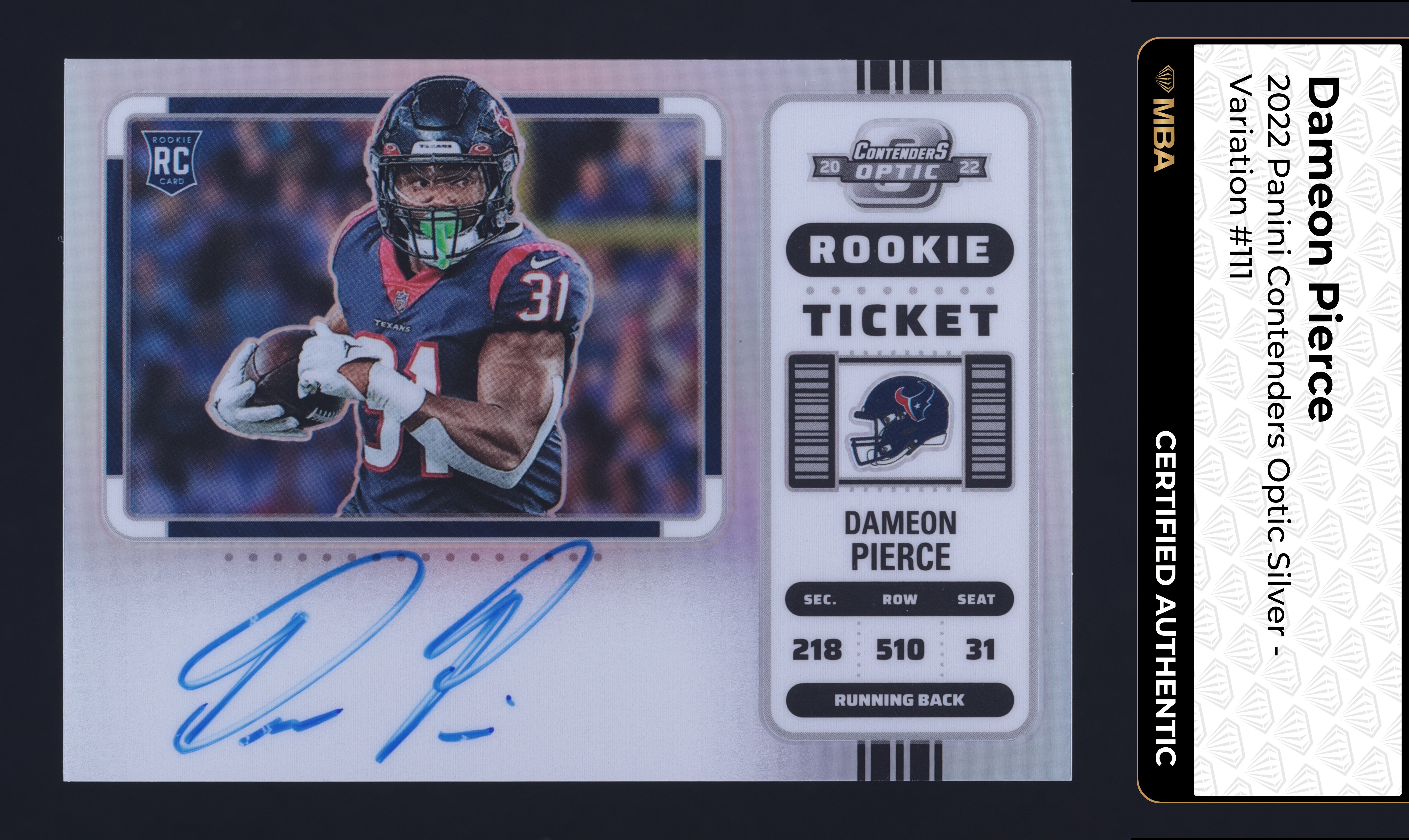 2022 Panini Contenders Optic Silver Variation Dameon Pierce ROOKIE AUTO MBA AUTH