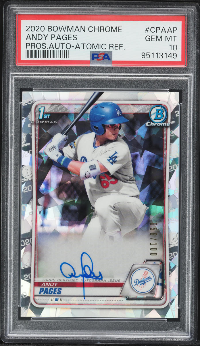 2020 Bowman Chrome Atomic Refractor Andy Pages PROSPECT AUTO /100 #CPAAP PSA 10 GEM MINT