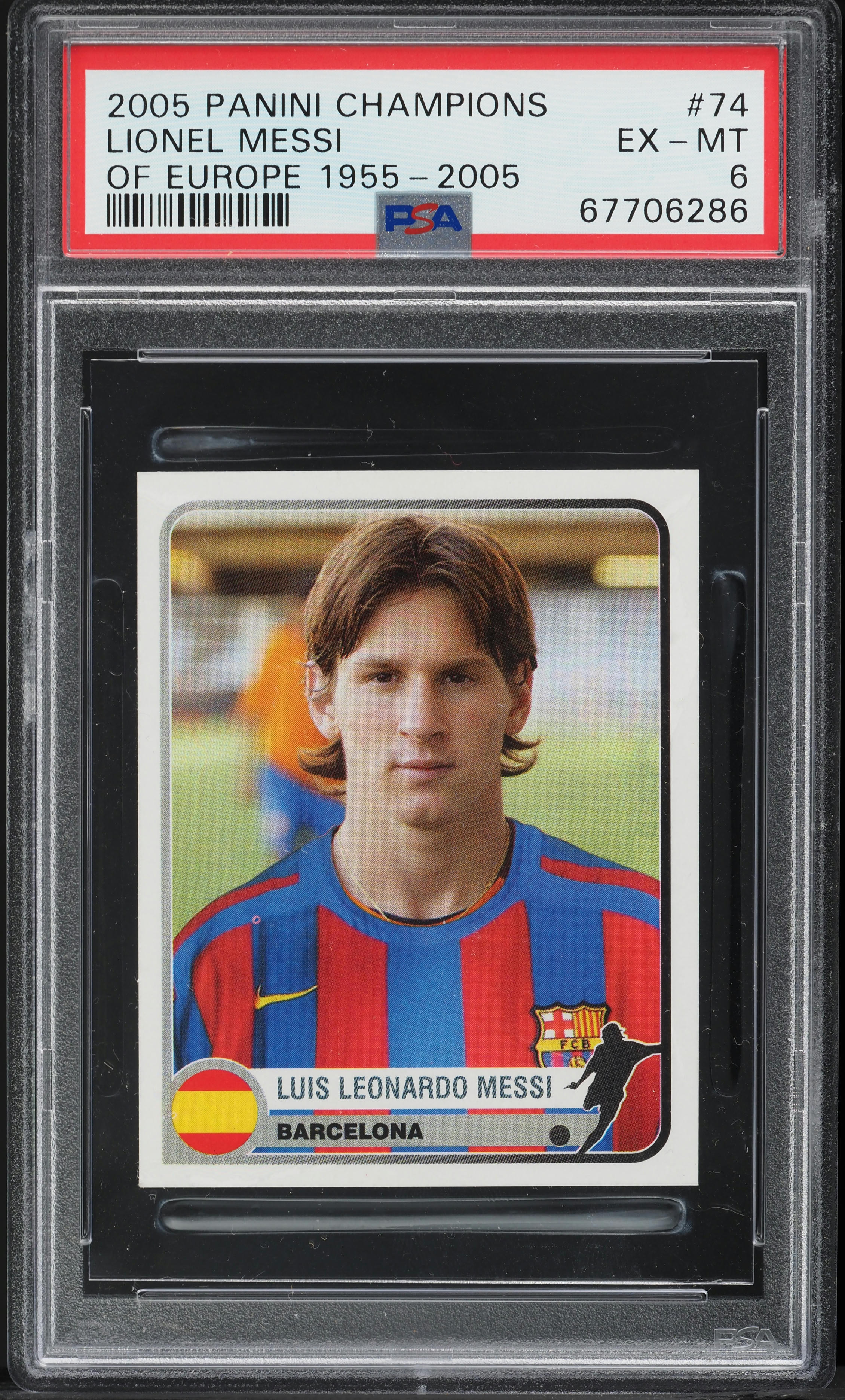 2005 Panini Champions Of Europe '55-'05 Lionel Messi #74 PSA 6 EXMT