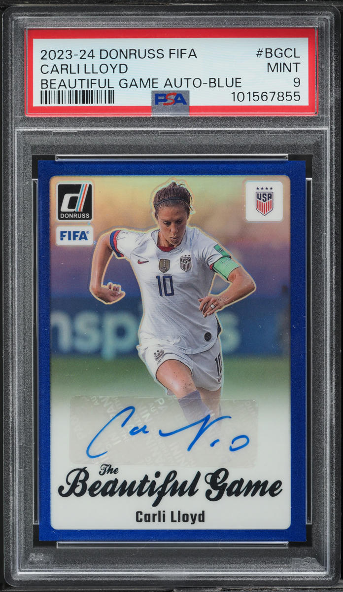 2023 Donruss FIFA The Beautiful Game Blue Carli Lloyd AUTO /99 #BG-CL PSA 9 MINT