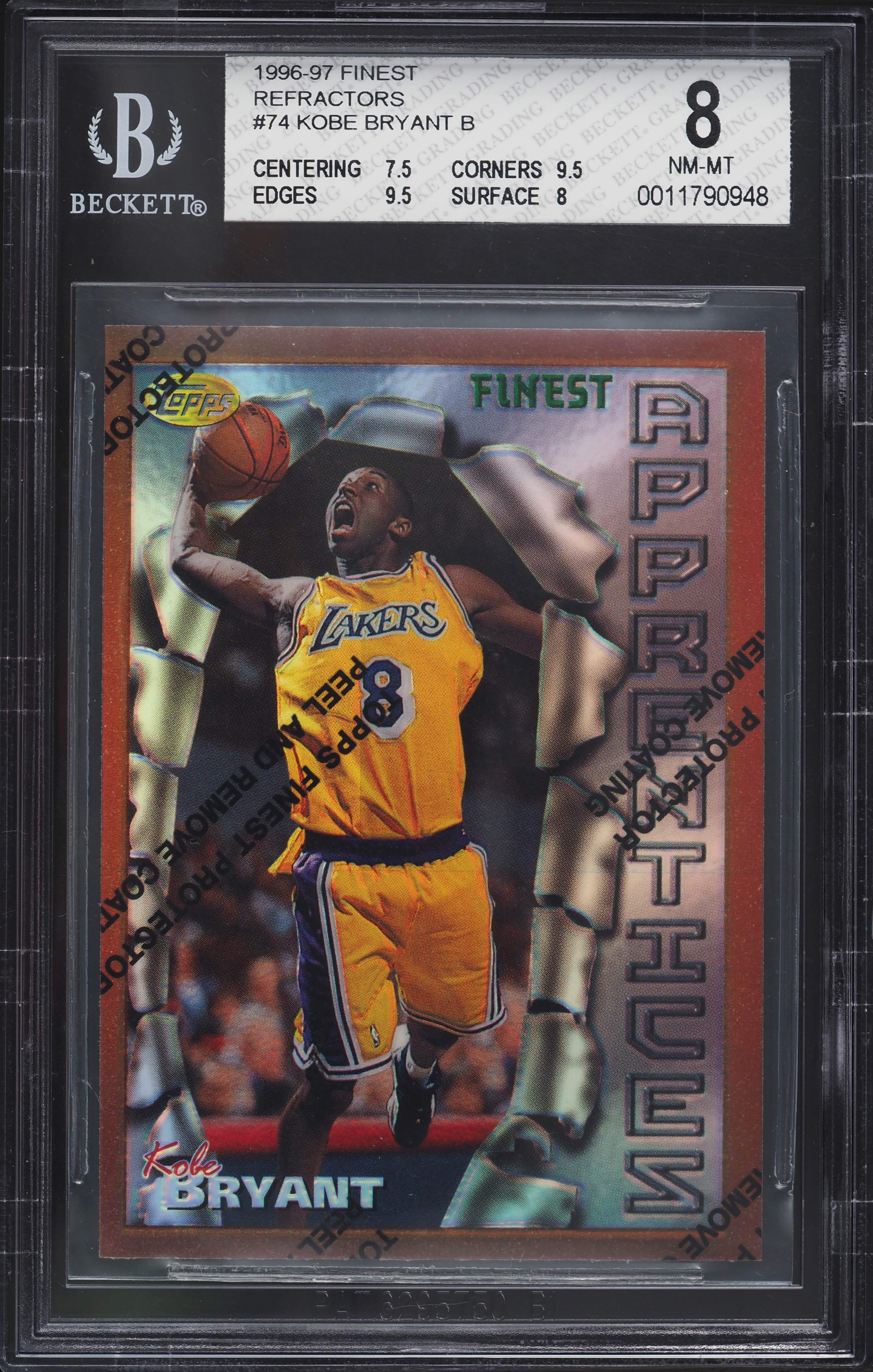 1996 Finest Refractor Kobe Bryant ROOKIE #74 BGS 8 NM-MT