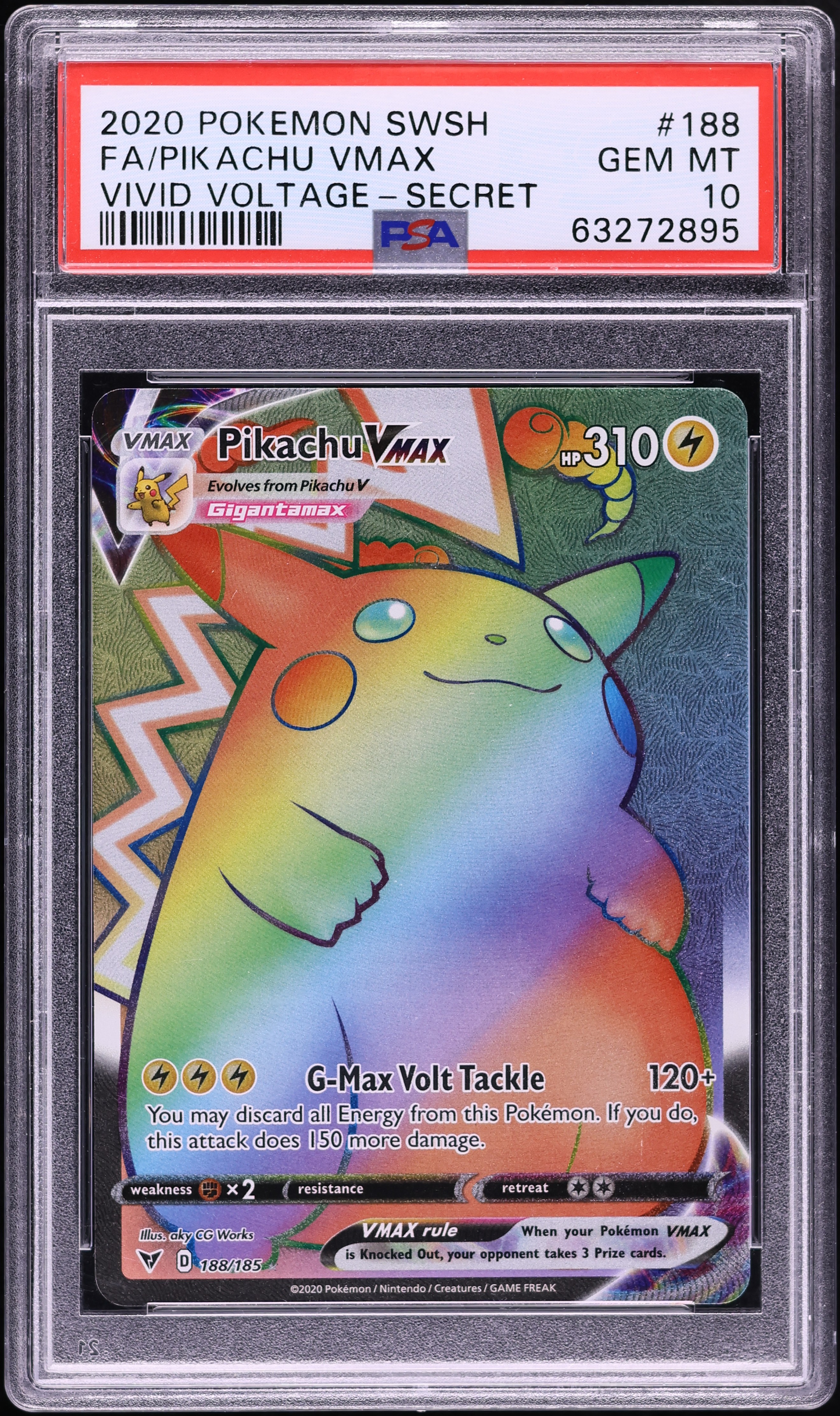 2020 Pokemon Sword & Shield Vivid Voltage Rainbow Rare Pikachu VMAX #188 PSA 10 GEM MINT