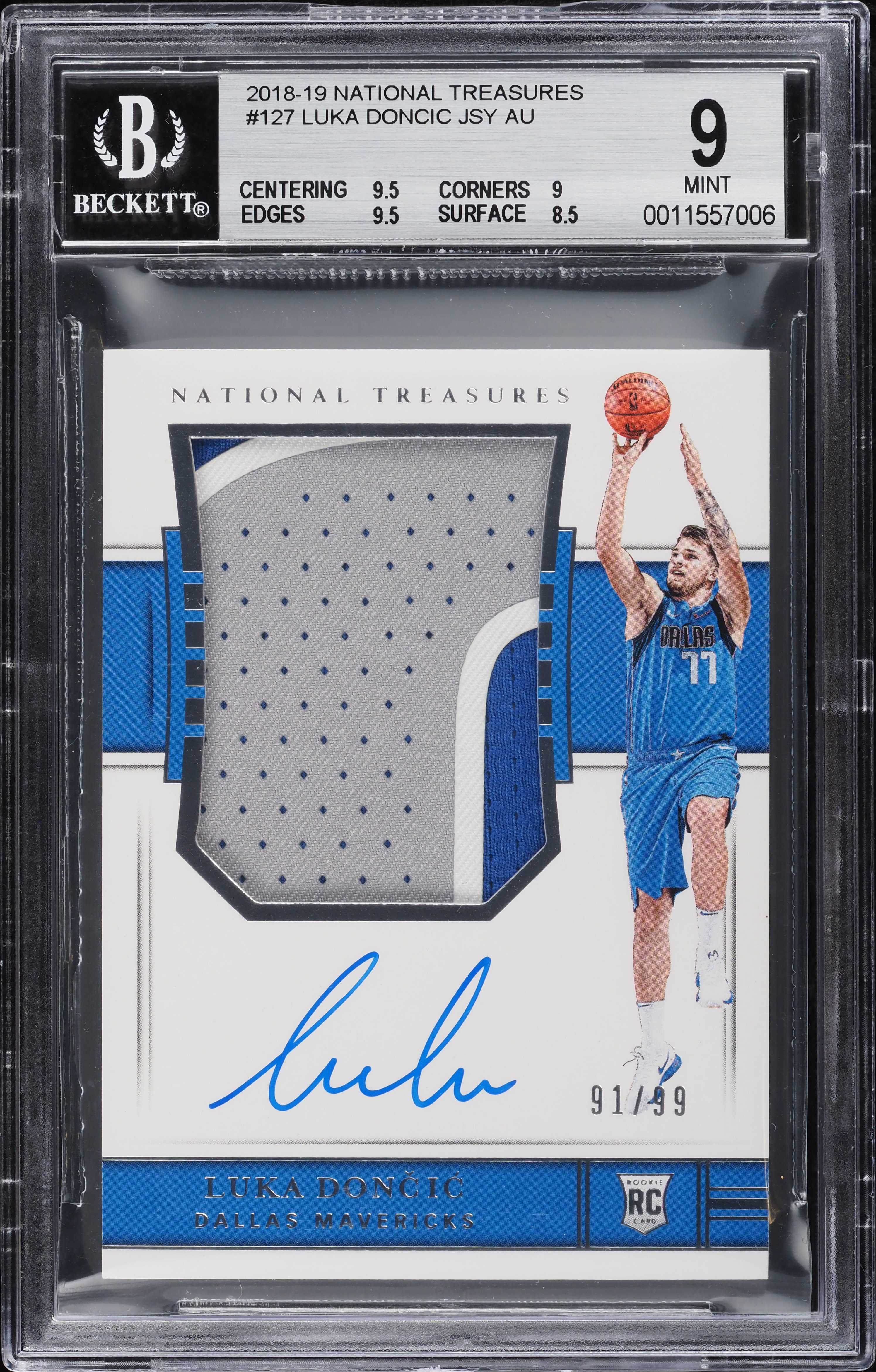 2018 National Treasures Luka Doncic ROOKIE PATCH AUTO /99 #127 BGS 9 MINT