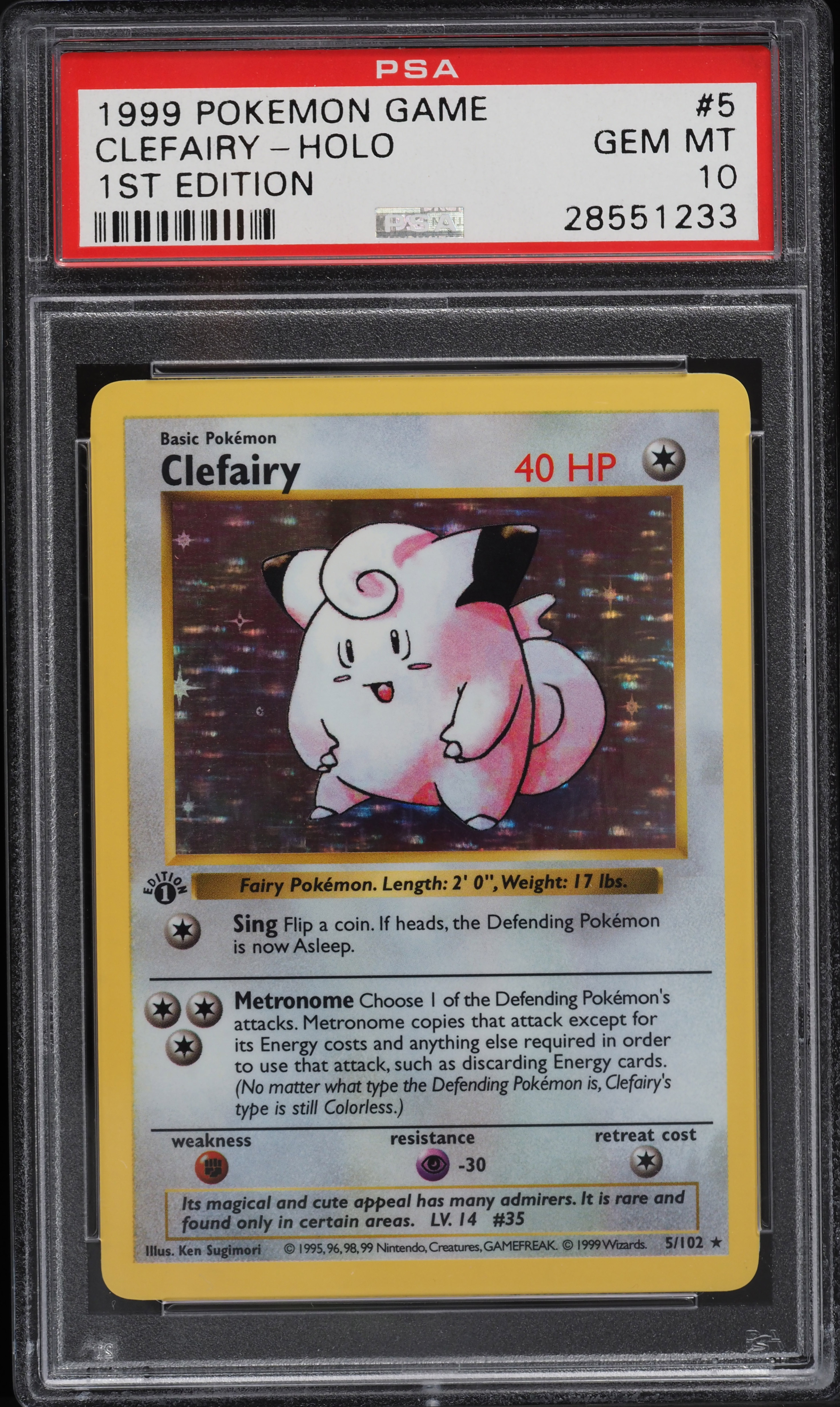 1999 Pokemon Base Set Shadowless 1st Edition Holo Clefairy #5 PSA 10 GEM MINT