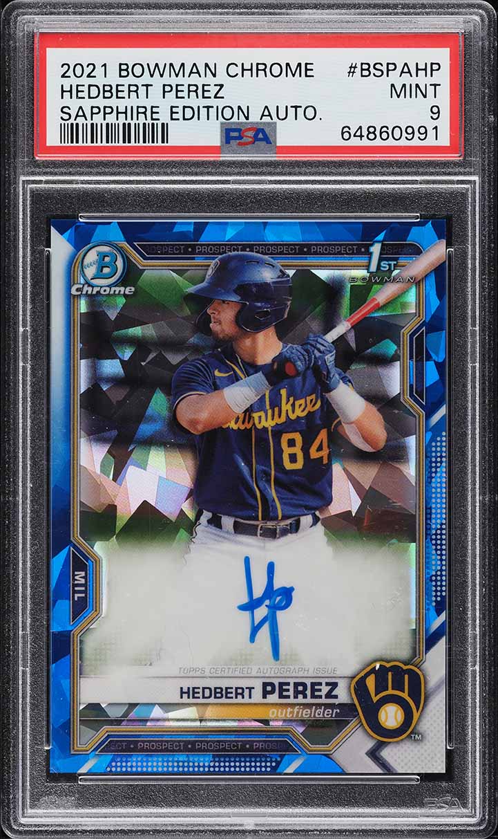 2021 Bowman Chrome Sapphire Edition Hedbert Perez ROOKIE AUTO #BSPA-HP PSA 9