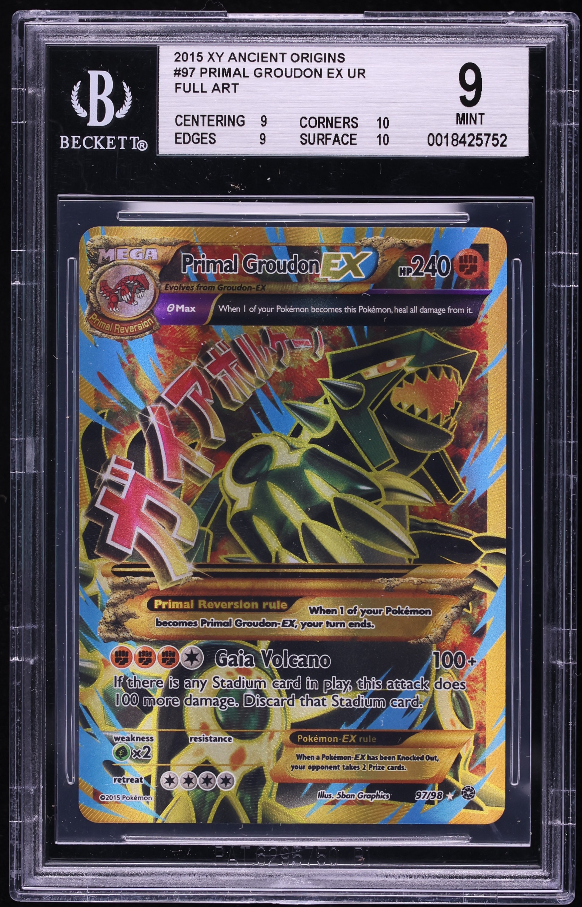 2015 Pokemon XY Ancient Origins Full Art Primal Groudon Ex #97 BGS 9 MINT