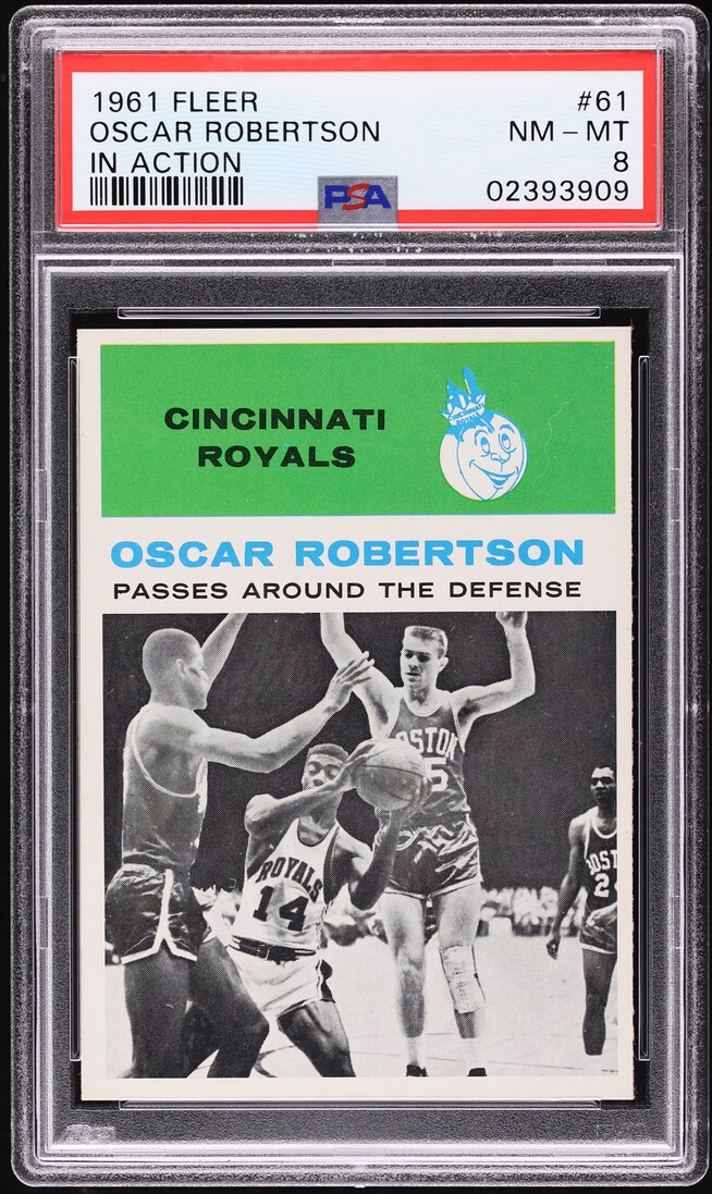 1961 Fleer Basketball Oscar Robertson ROOKIE, IN ACTION #61 PSA 8 NM-MT