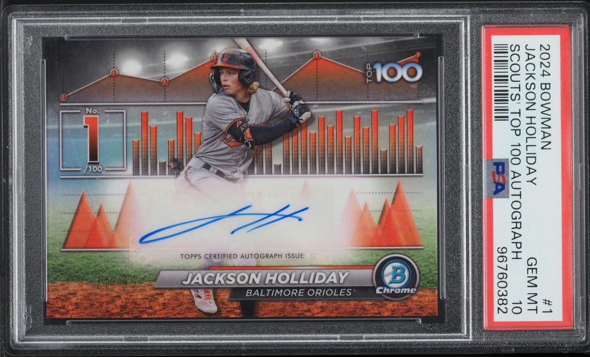 2024 Bowman Chrome Scouts' Top 100 Jackson Holliday PROSPECT AUTO /99 PSA 10 GEM