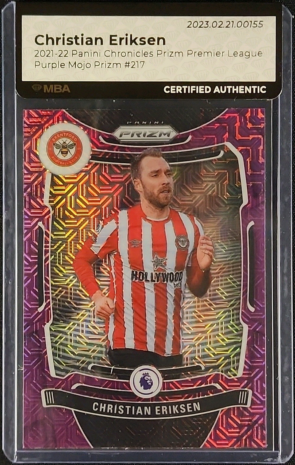 2021 Panini Chronicles PL Purple Mojo Prizms Christian Eriksen #217 MBA AUTH