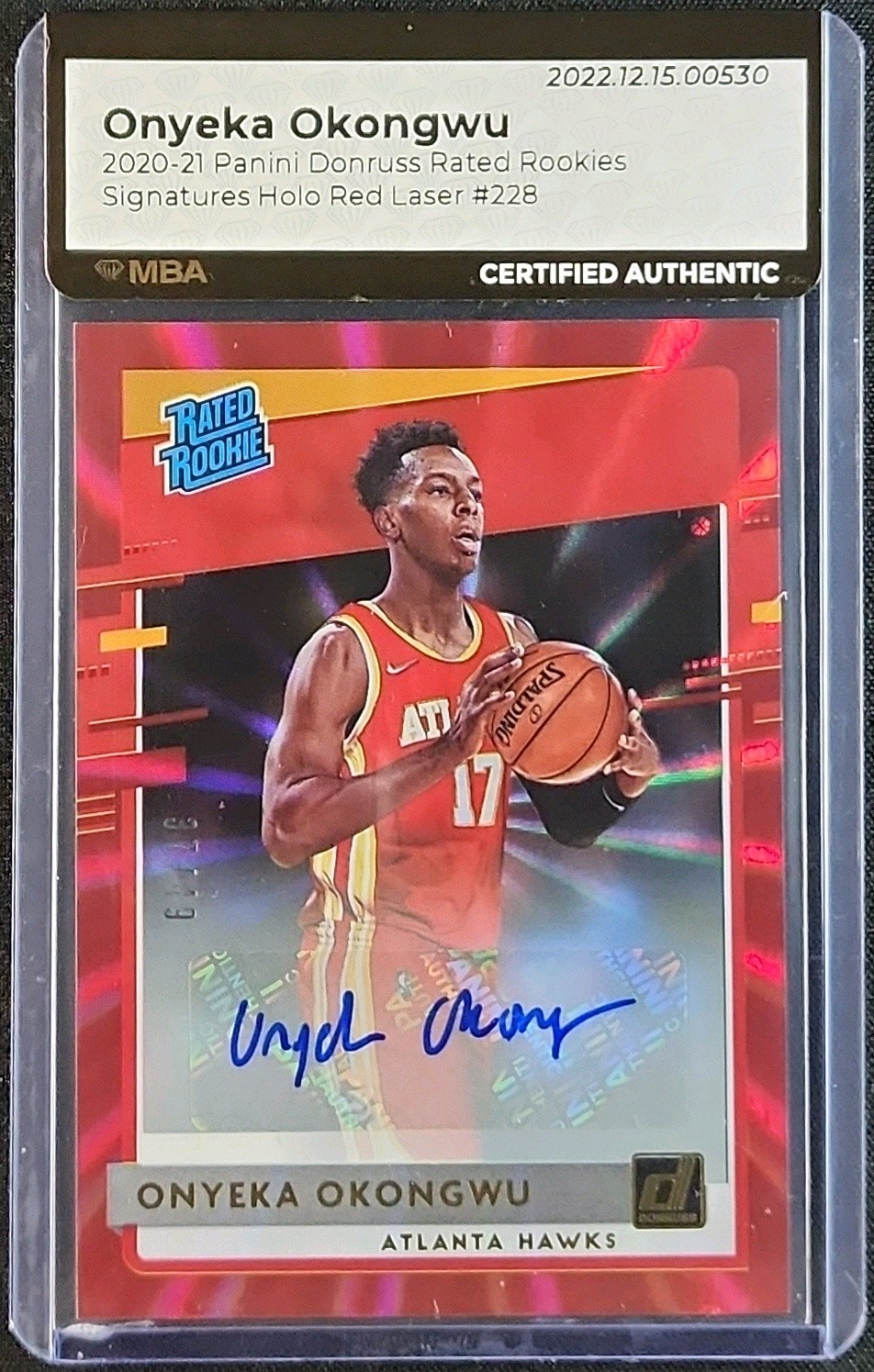2020 Donruss Signatures Red Laser Onyeka Okongwu ROOKIE AUTO /49 #228 MBA AUTH