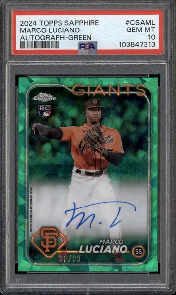 2024 Topps Chrome Sapphire Autograph Green Marco Luciano RC Auto /99 PSA 10