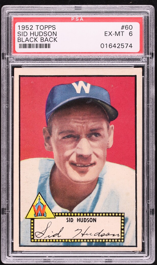 1952 Topps Sid Hudson BLACK BACK #60 PSA 6 EXMT