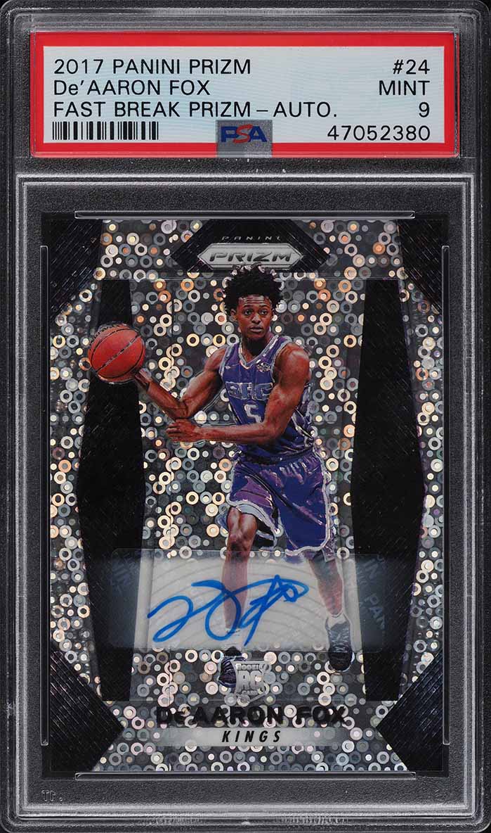 2017 Panini Prizm Fast Break Prizms De'Aaron Fox ROOKIE RC AUTO #24 PSA 9 MINT