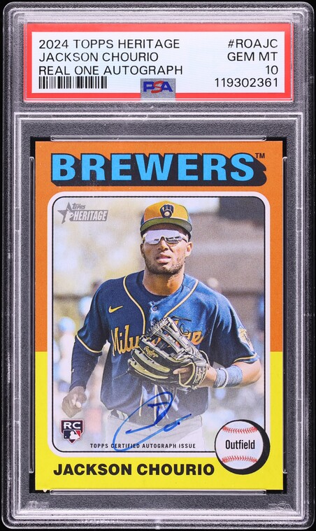 2024 Topps Heritage Real One Jackson Chourio ROOKIE AUTO #ROAJC PSA 10 GEM MINT