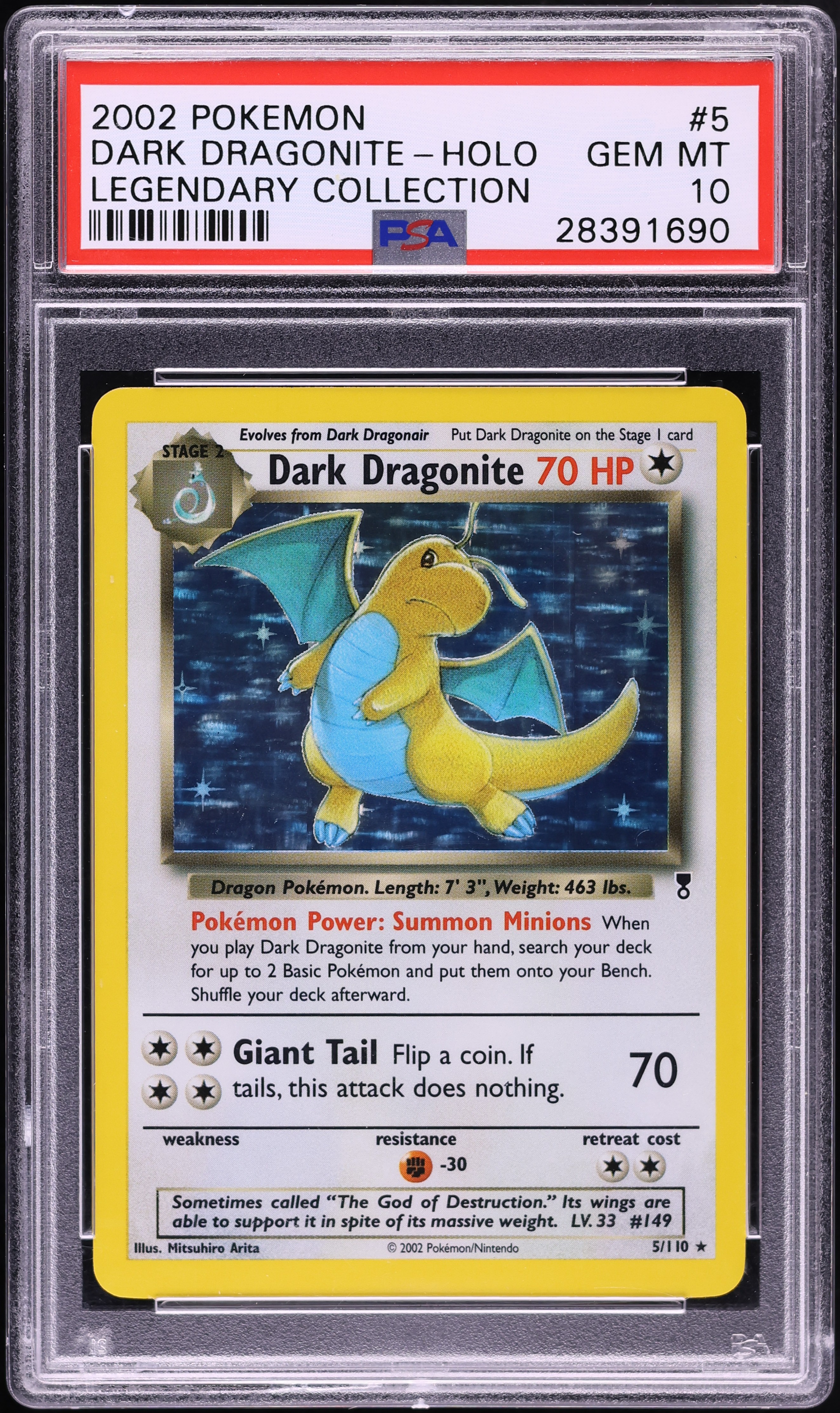 2002 Pokemon Legendary Collection Holo Dark Dragonite #5 PSA 10 GEM MINT