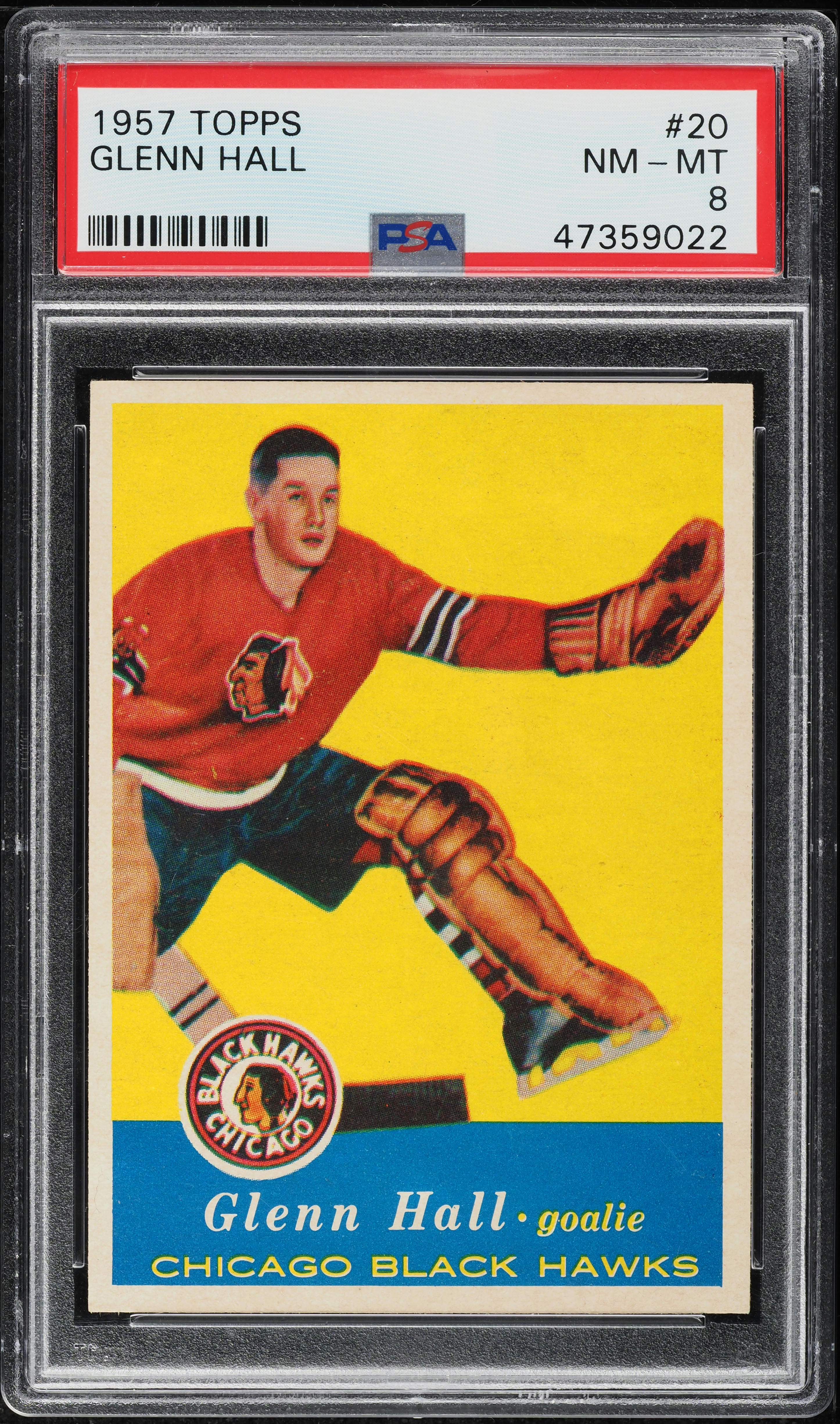1957 Topps Hockey Glenn Hall ROOKIE #20 PSA 8 NM-MT