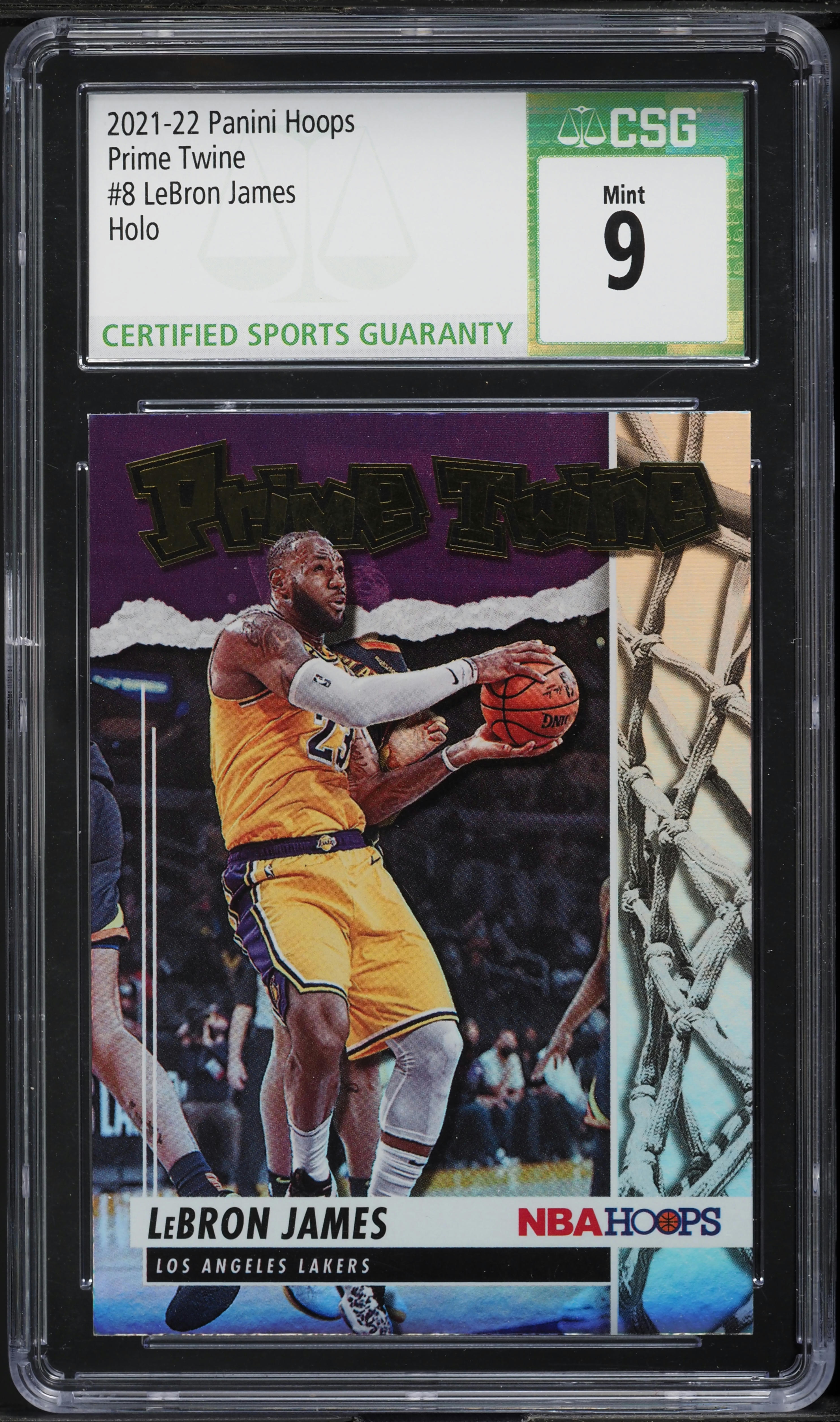 2021 Hoops Prime Twine Holo LeBron James #8 CSG 9 MINT