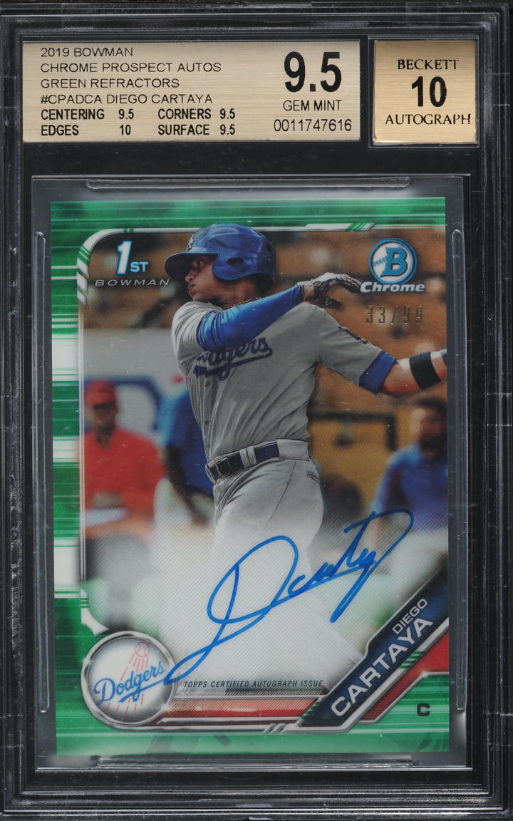 2019 Bowman Chrome Green Refractor Diego Cartaya ROOKIE AUTO /99 BGS 9.5 GEM