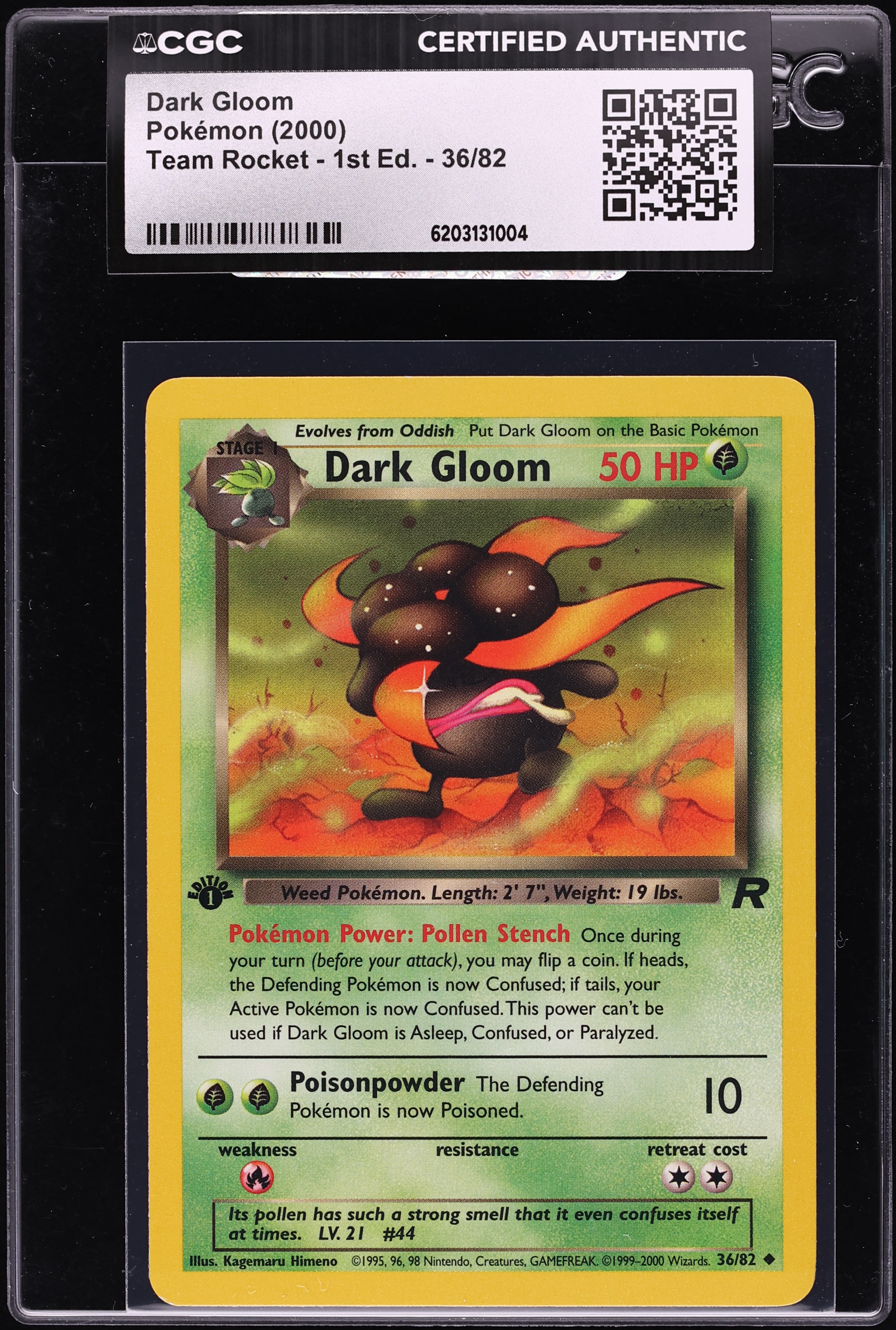 2000 Pokemon Team Rocket 1st Edition Dark Gloom #36 CGC AUTH