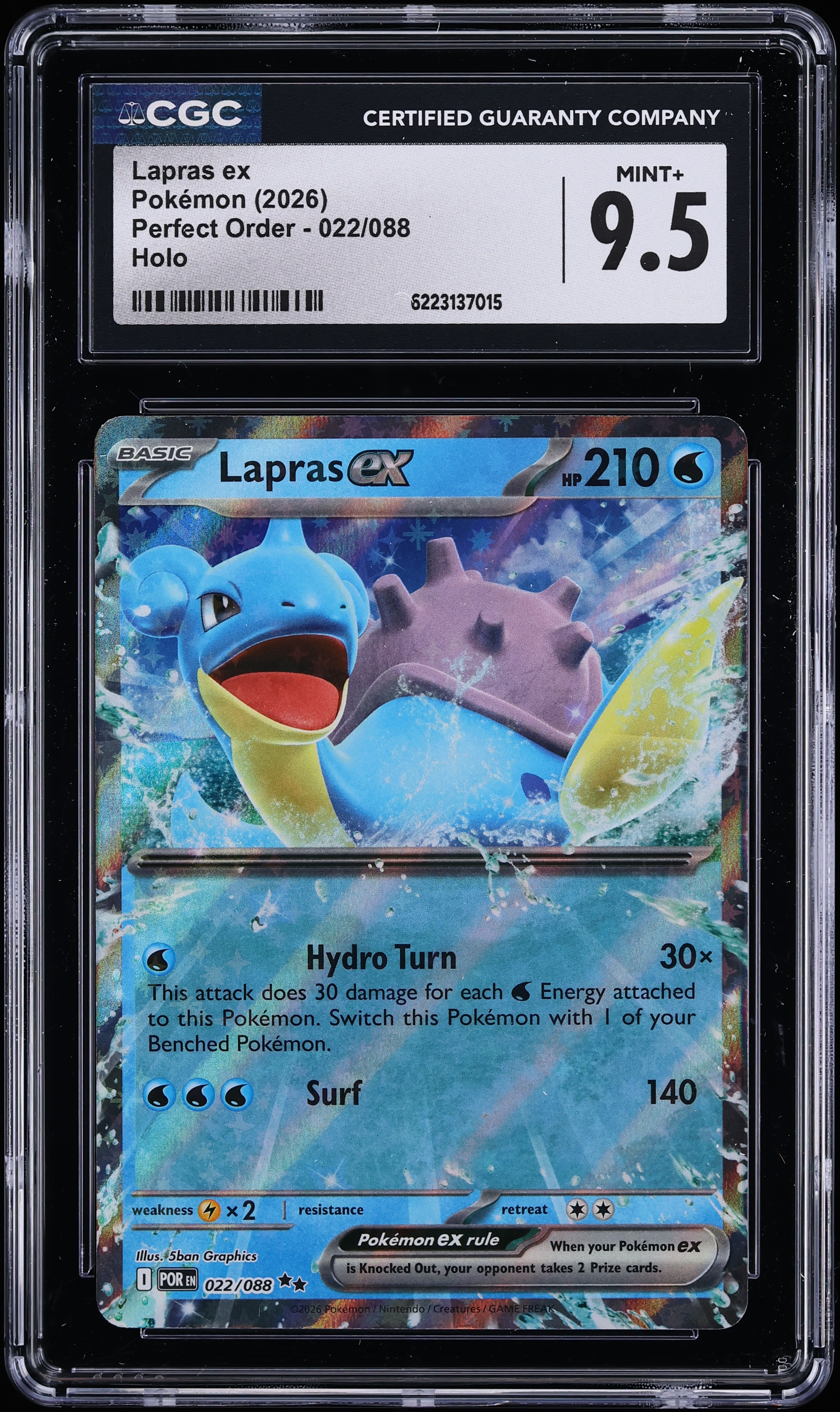 2026 Pokemon Mega Evolution Perfect Order Holo Lapras Ex #22 CGC 9.5 MINT+